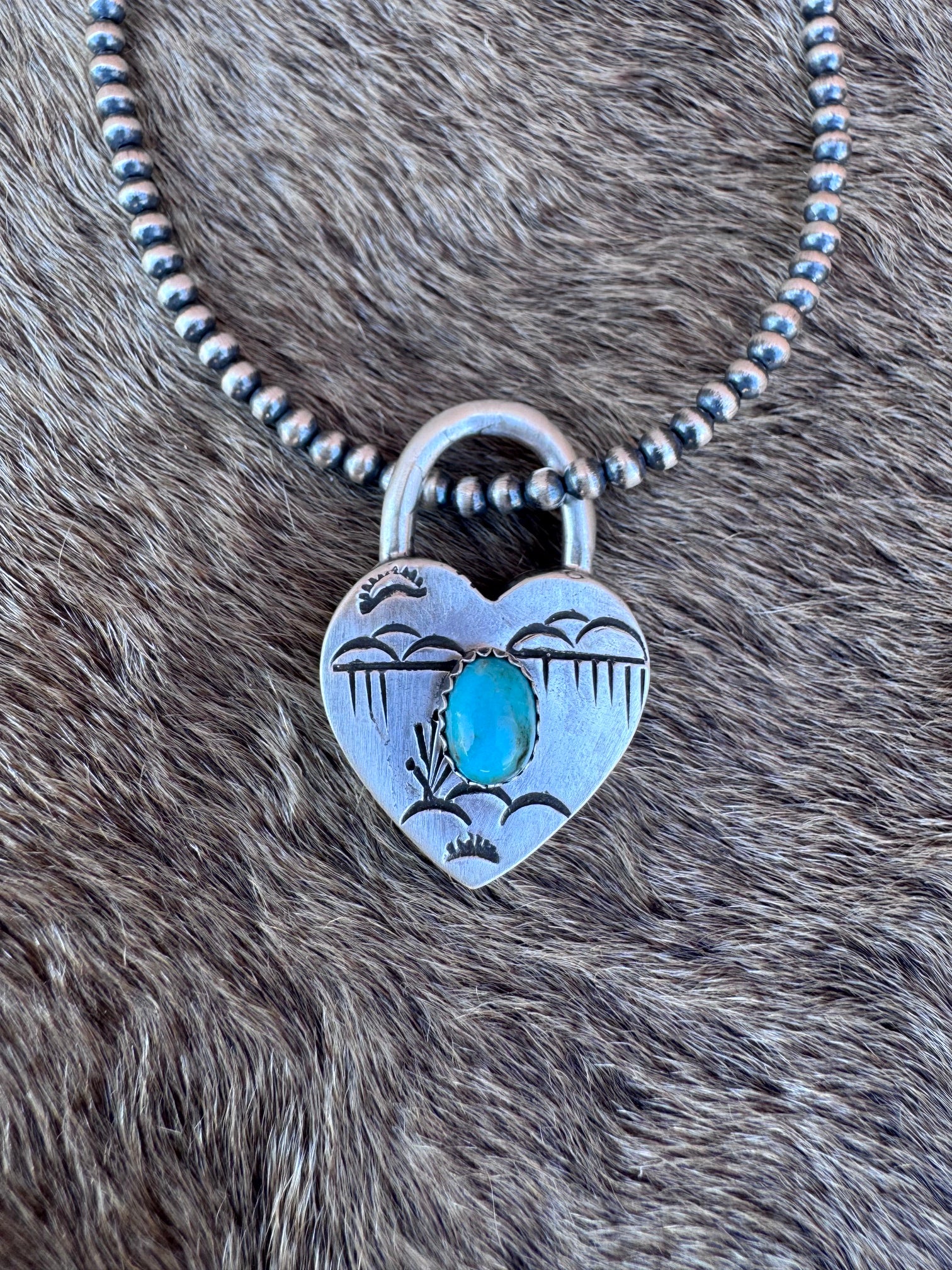 Handcrafted Kingman Turquoise & Sterling Silver Heart Locket Pendant by Patrick Yazzie