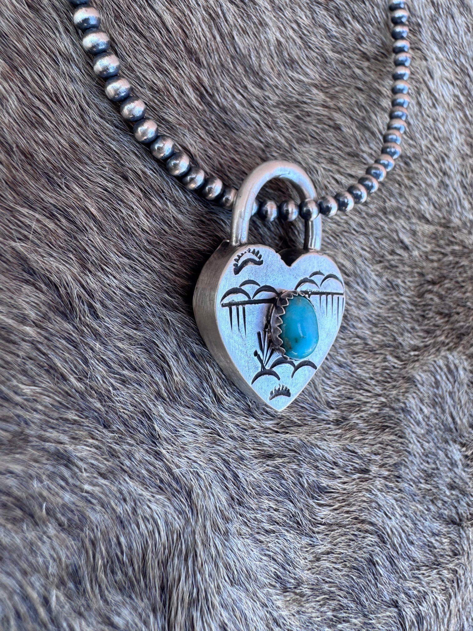 Handcrafted Kingman Turquoise & Sterling Silver Heart Locket Pendant by Patrick Yazzie