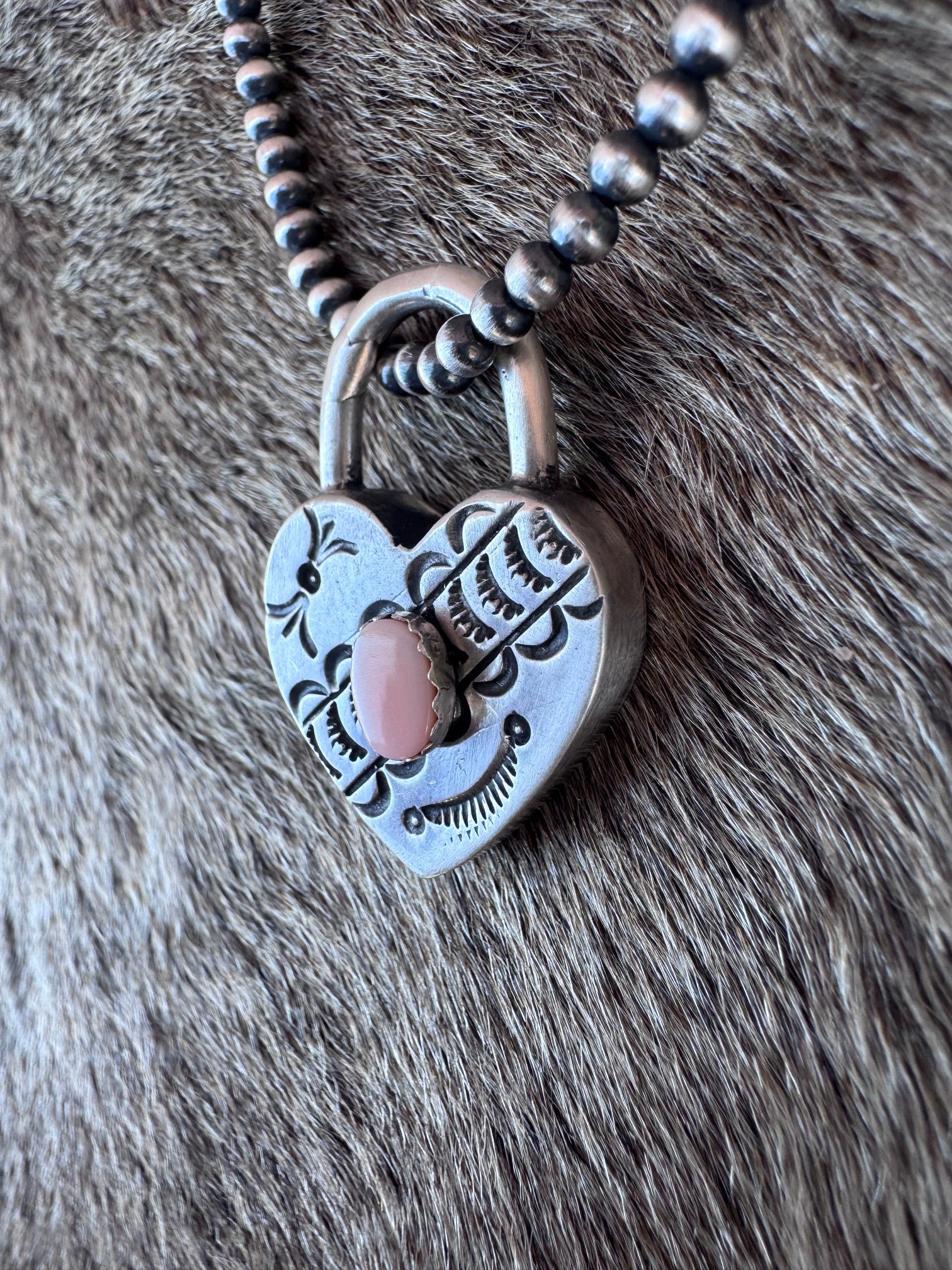 Handcrafted Pink Conch & Sterling Silver Heart Locket Pendant by Patrick Yazzie