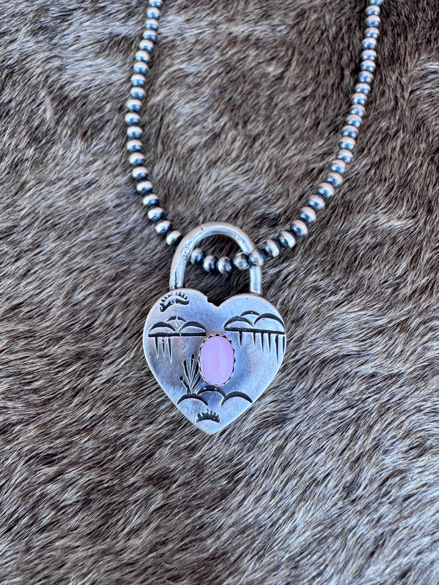 Handcrafted Pink Conch & Sterling Silver Heart Locket Pendant by Patrick Yazzie