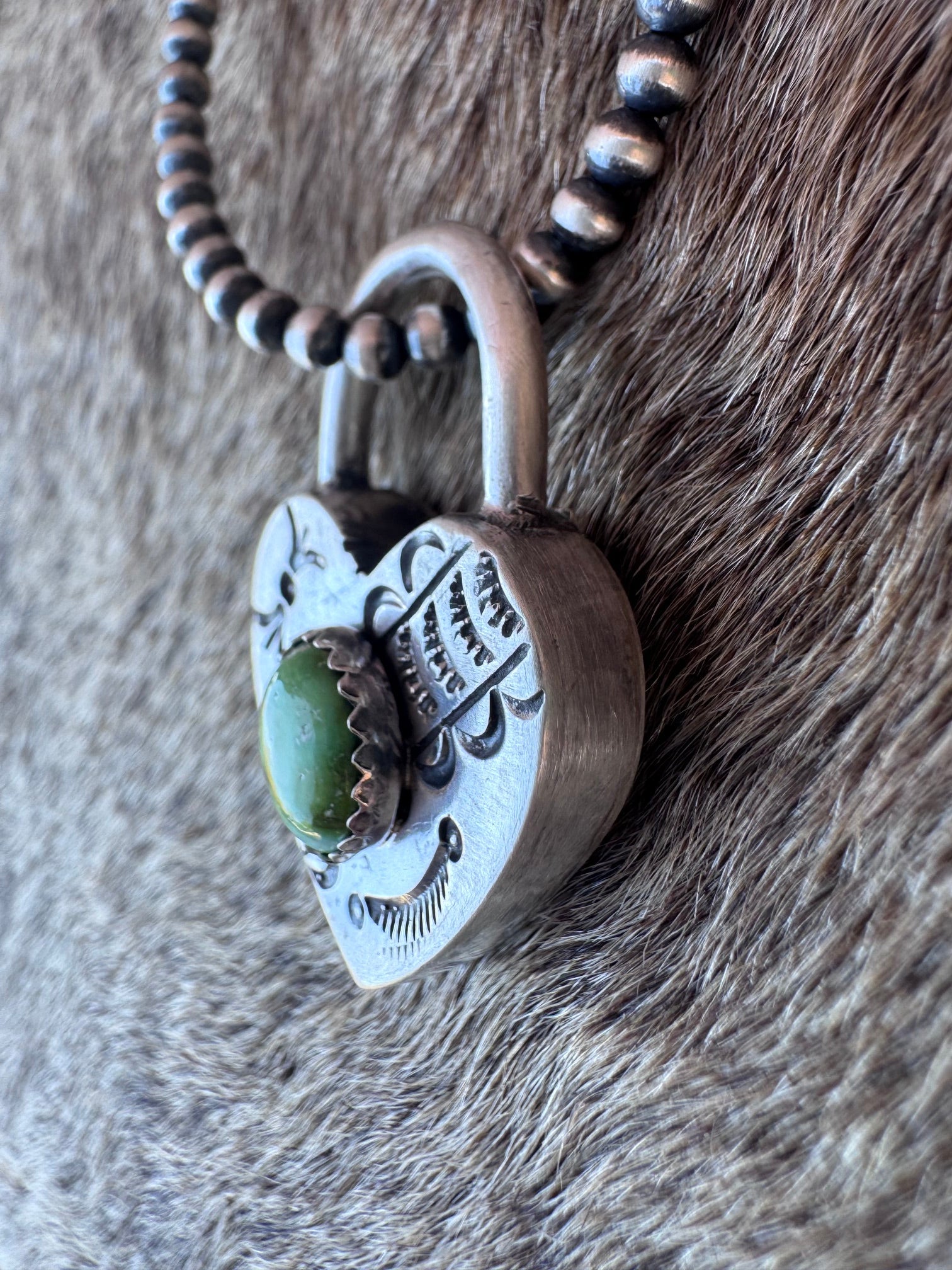 Handcrafted Palomino & Sterling Silver Heart Locket Pendant by Patrick Yazzie