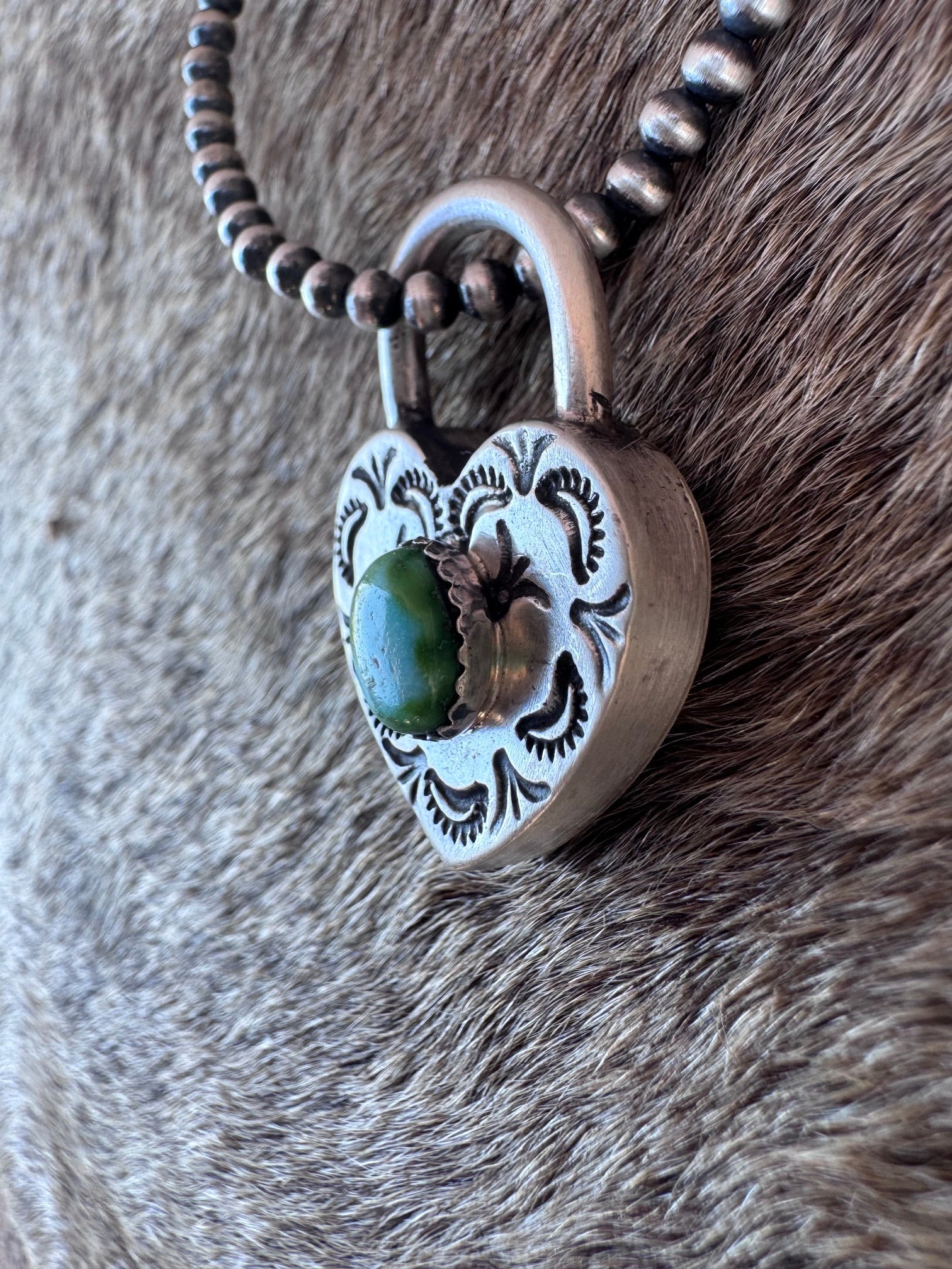 Handcrafted Sonoran Mountain & Sterling Silver Heart Locket Pendant by Patrick Yazzie