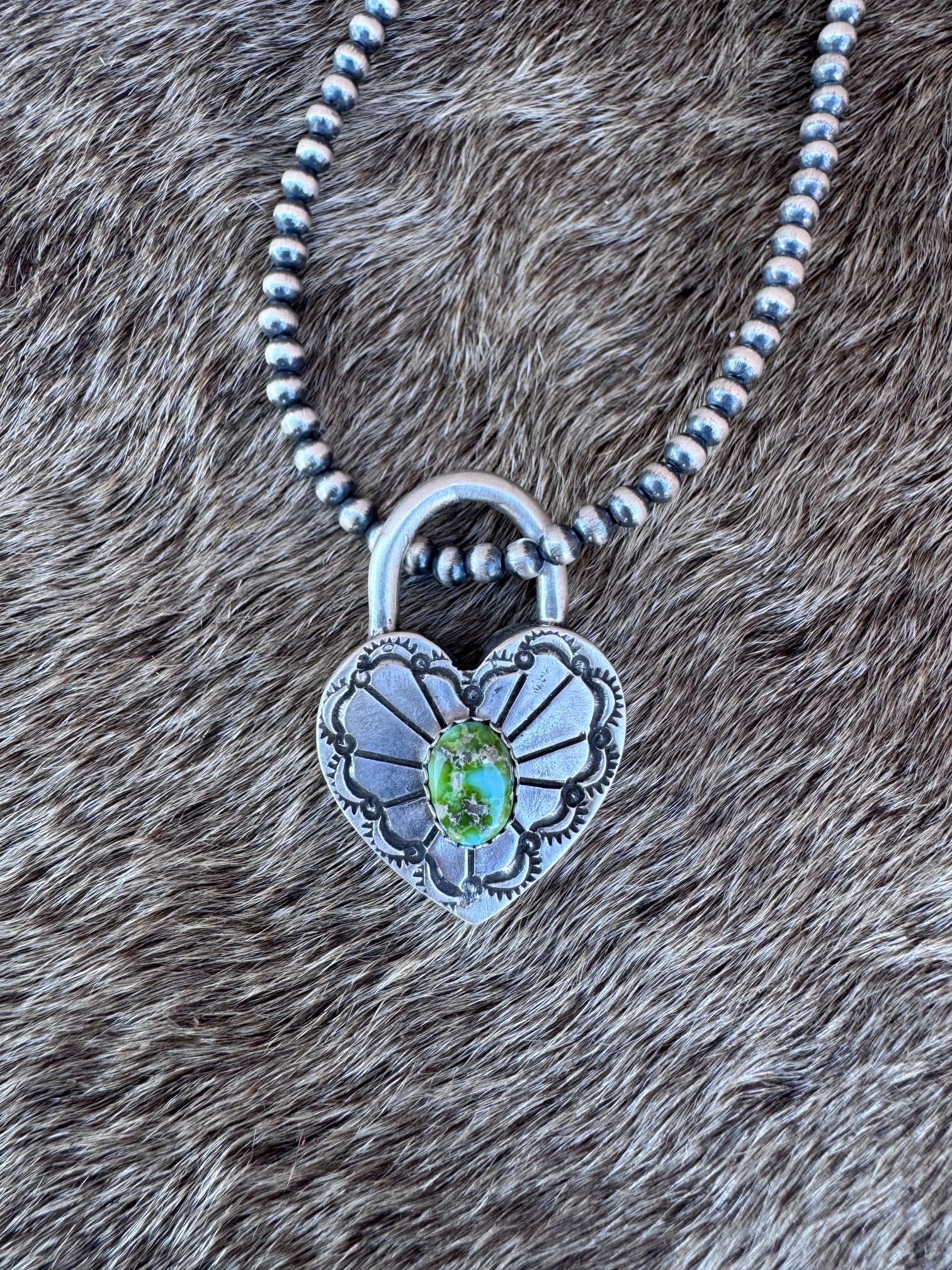 Handcrafted Sonoran Mountain & Sterling Silver Heart Locket Pendant by Patrick Yazzie