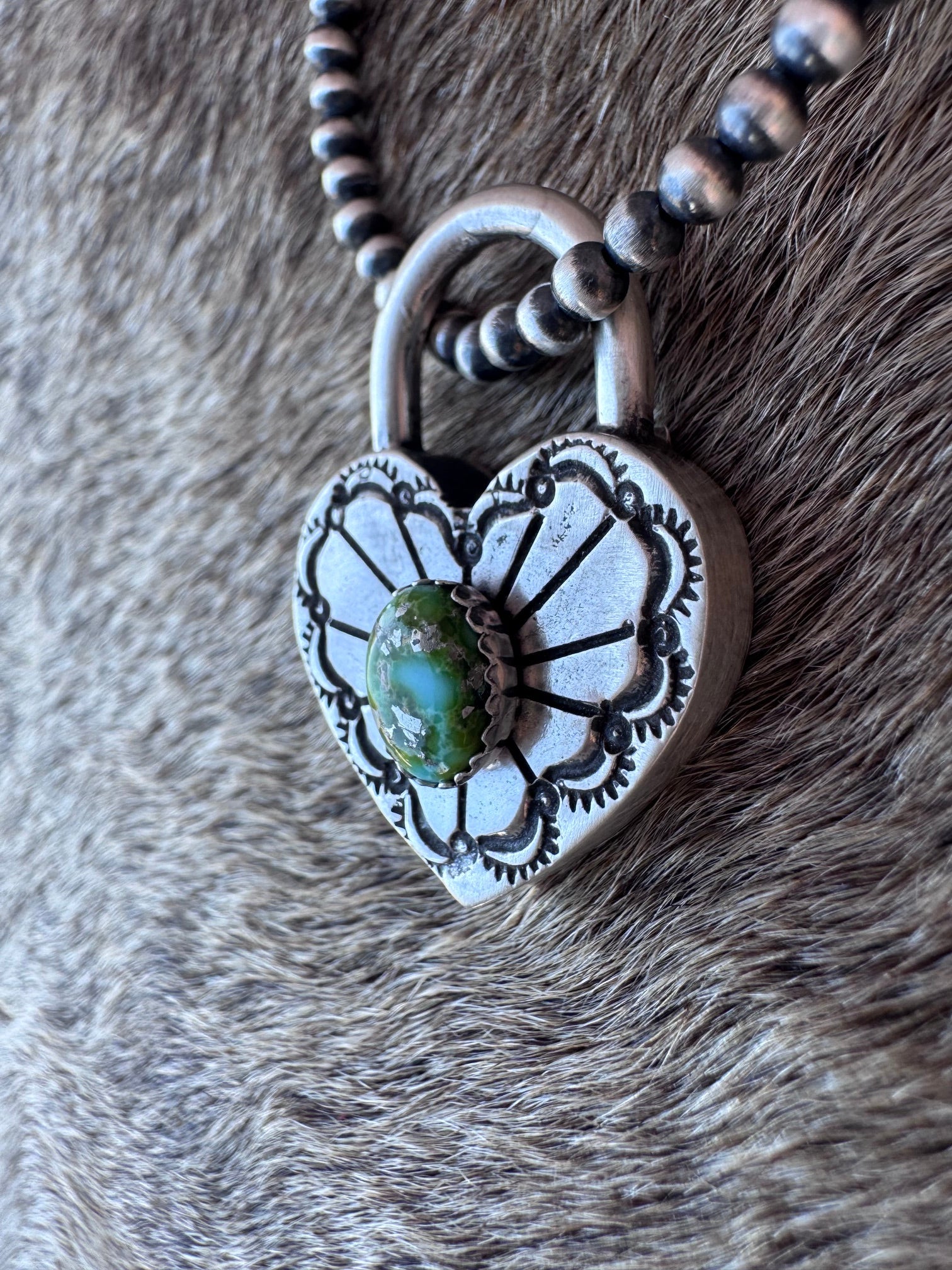 Handcrafted Sonoran Mountain & Sterling Silver Heart Locket Pendant by Patrick Yazzie