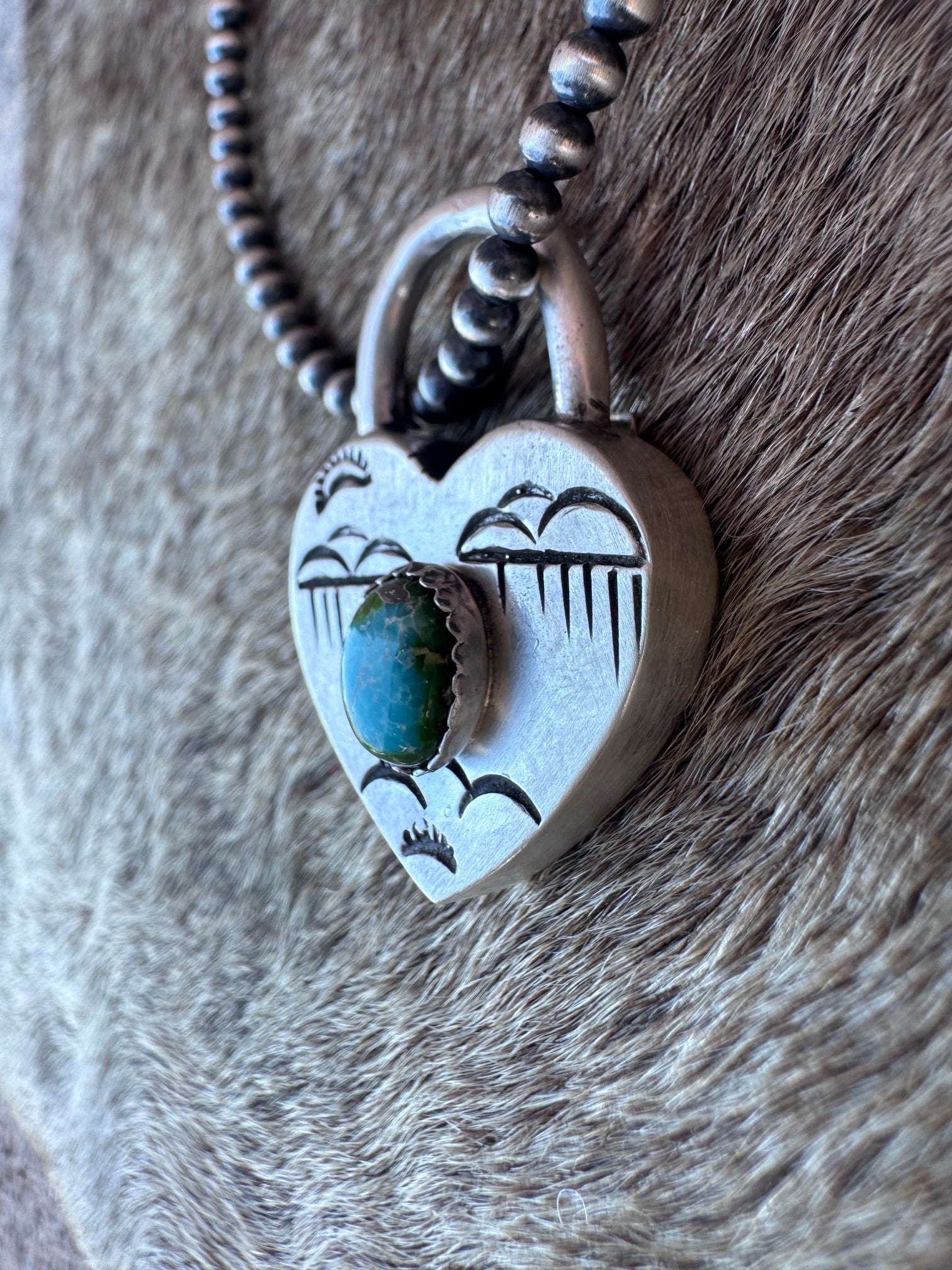 Handcrafted Sonoran Mountain & Sterling Silver Heart Locket Pendant by Patrick Yazzie
