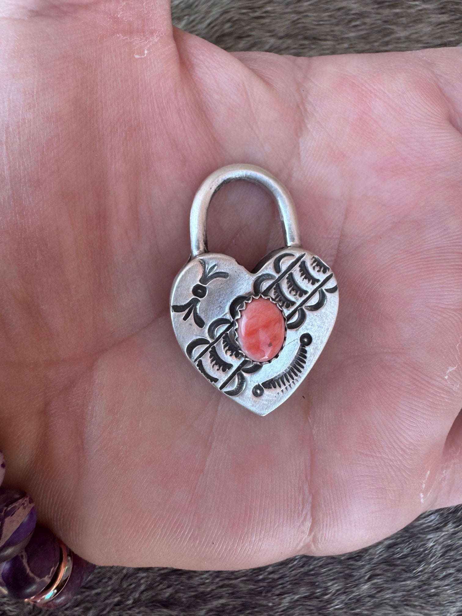 Handcrafted Orange Spiny & Sterling Silver Heart Locket Pendant by Patrick Yazzie