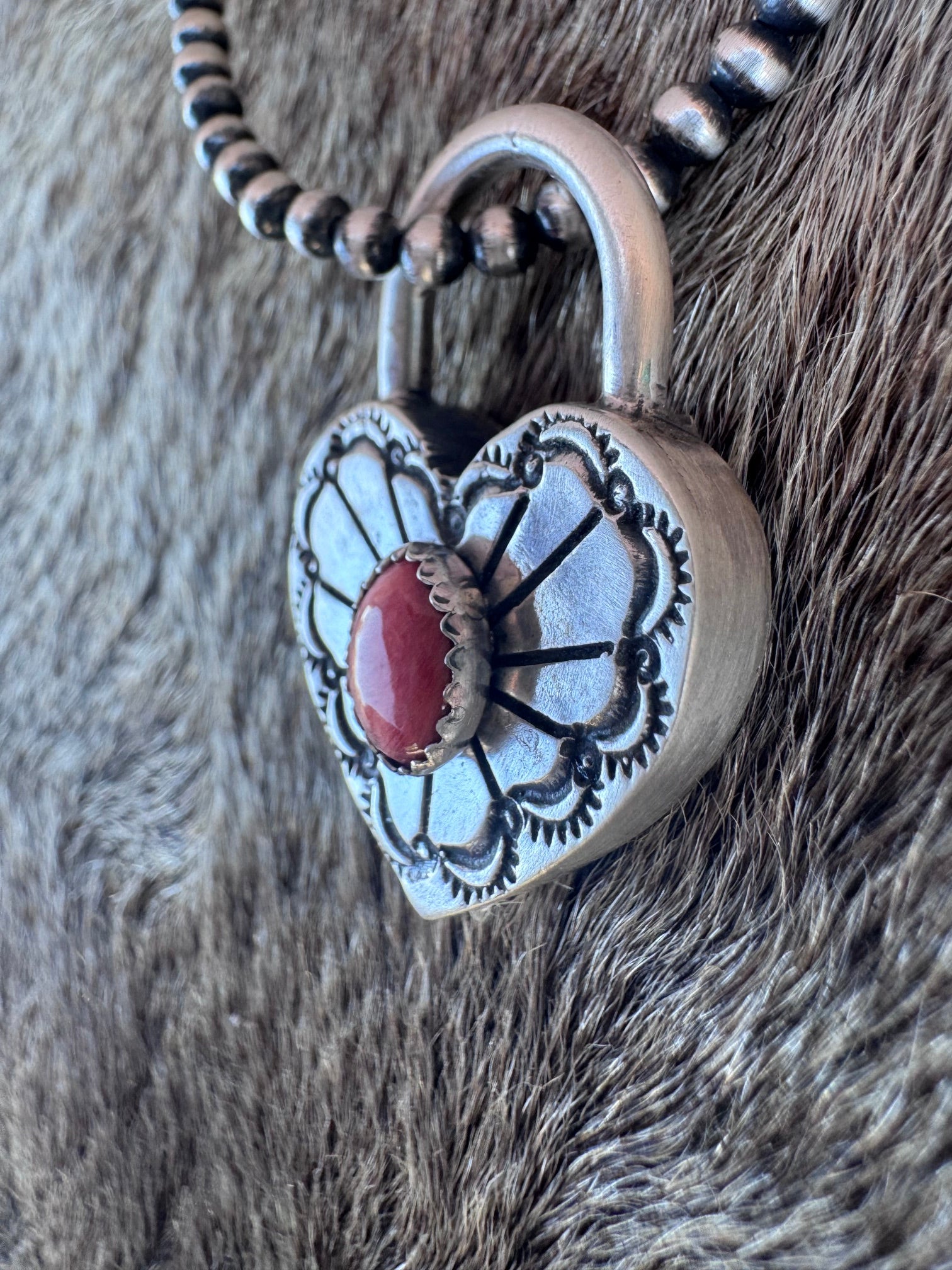 Handcrafted Orange Spiny & Sterling Silver Heart Locket Pendant by Patrick Yazzie