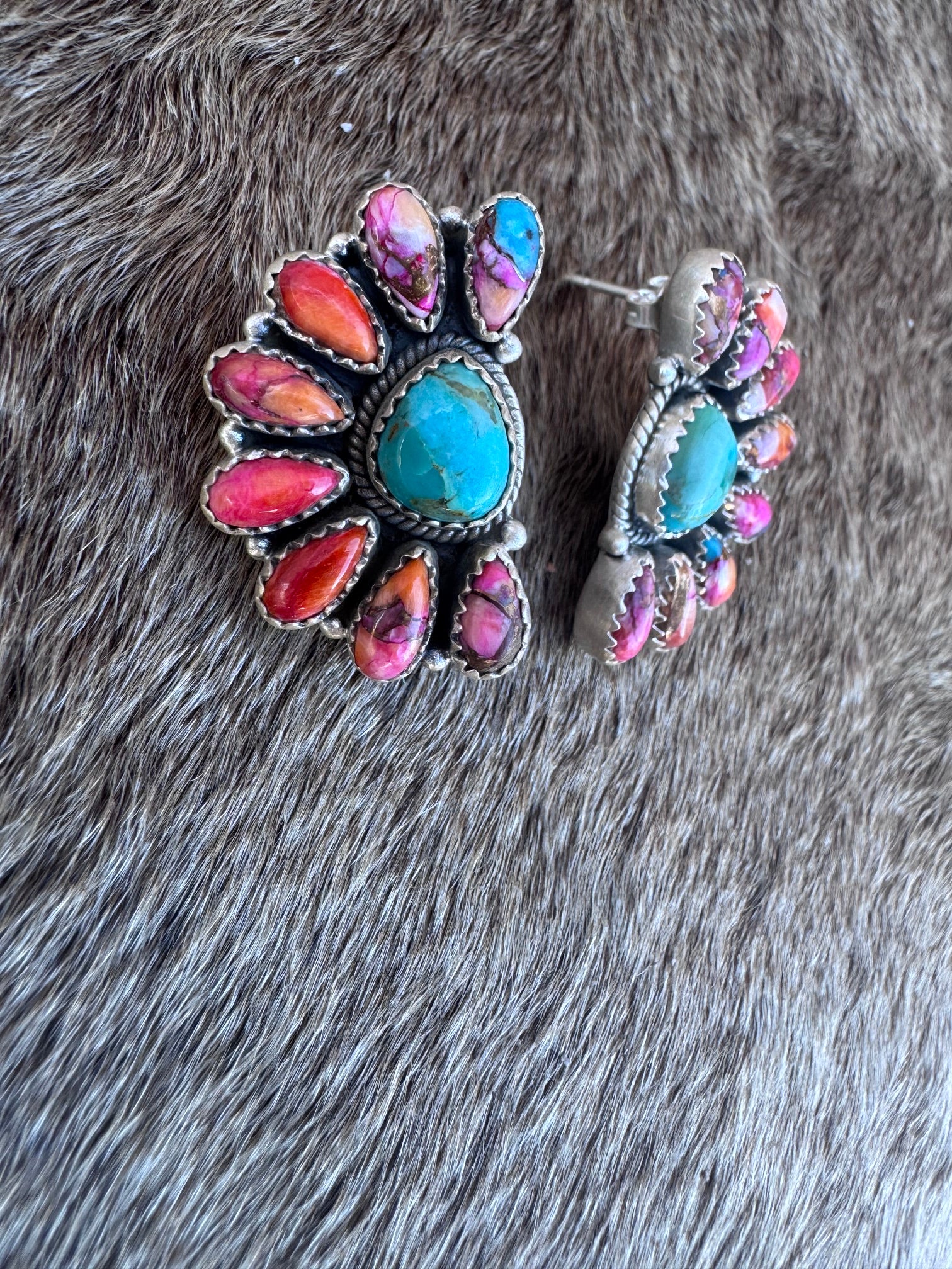 Handmade Sterling Silver, Pink Dream & Kingman Turquoise Post Earrings