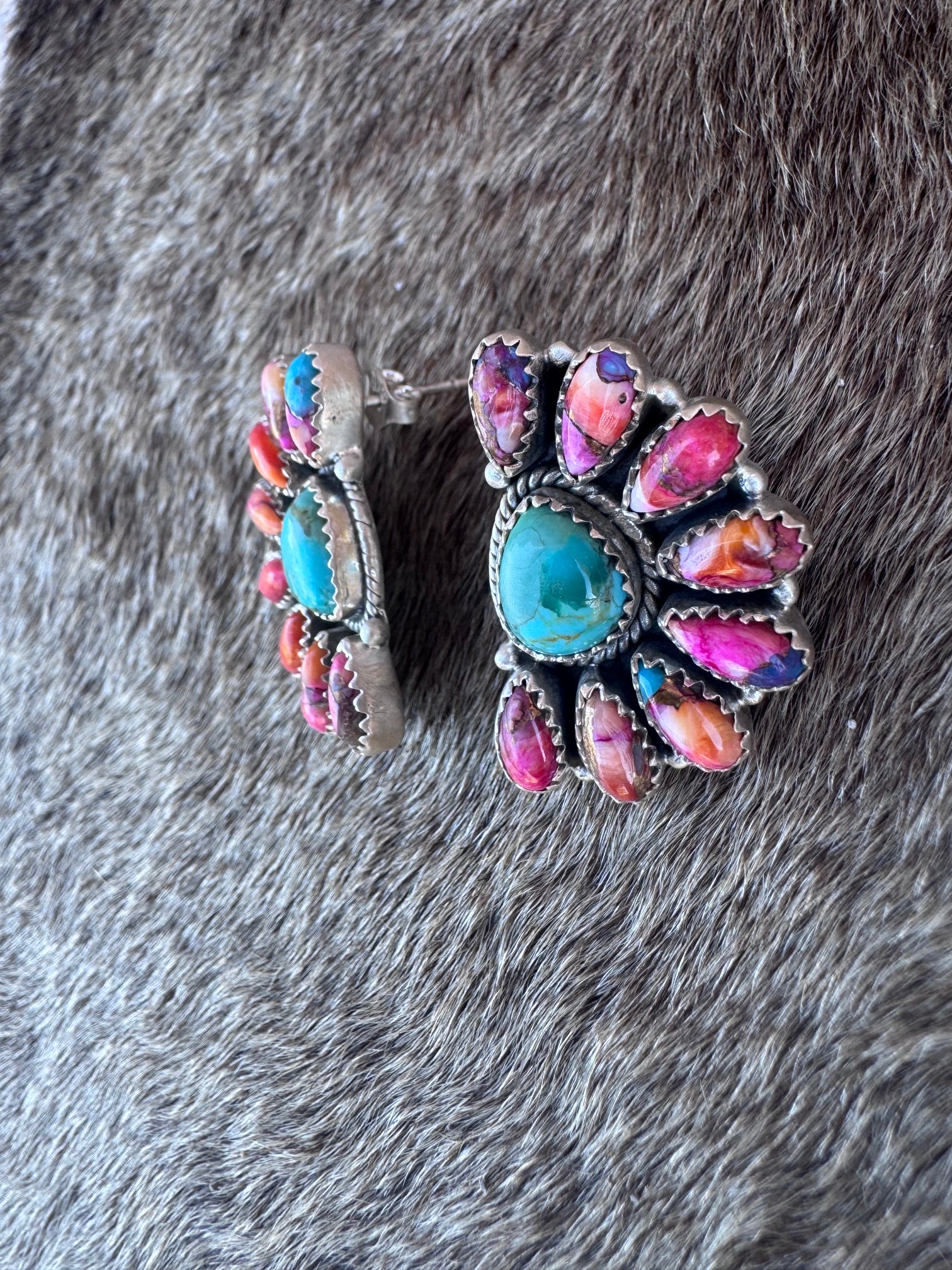 Handmade Sterling Silver, Pink Dream & Kingman Turquoise Post Earrings