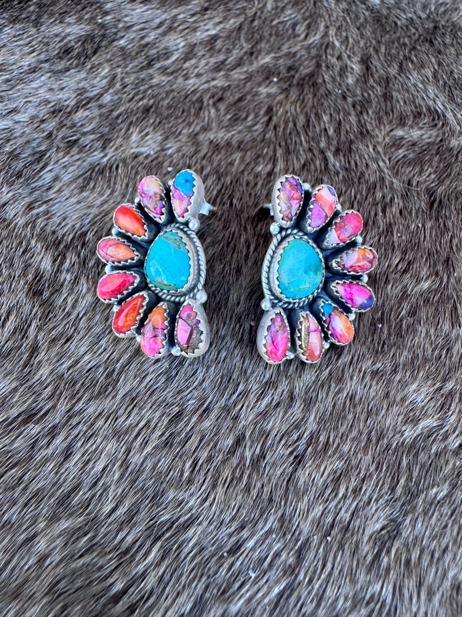 Handmade Sterling Silver, Pink Dream & Kingman Turquoise Post Earrings