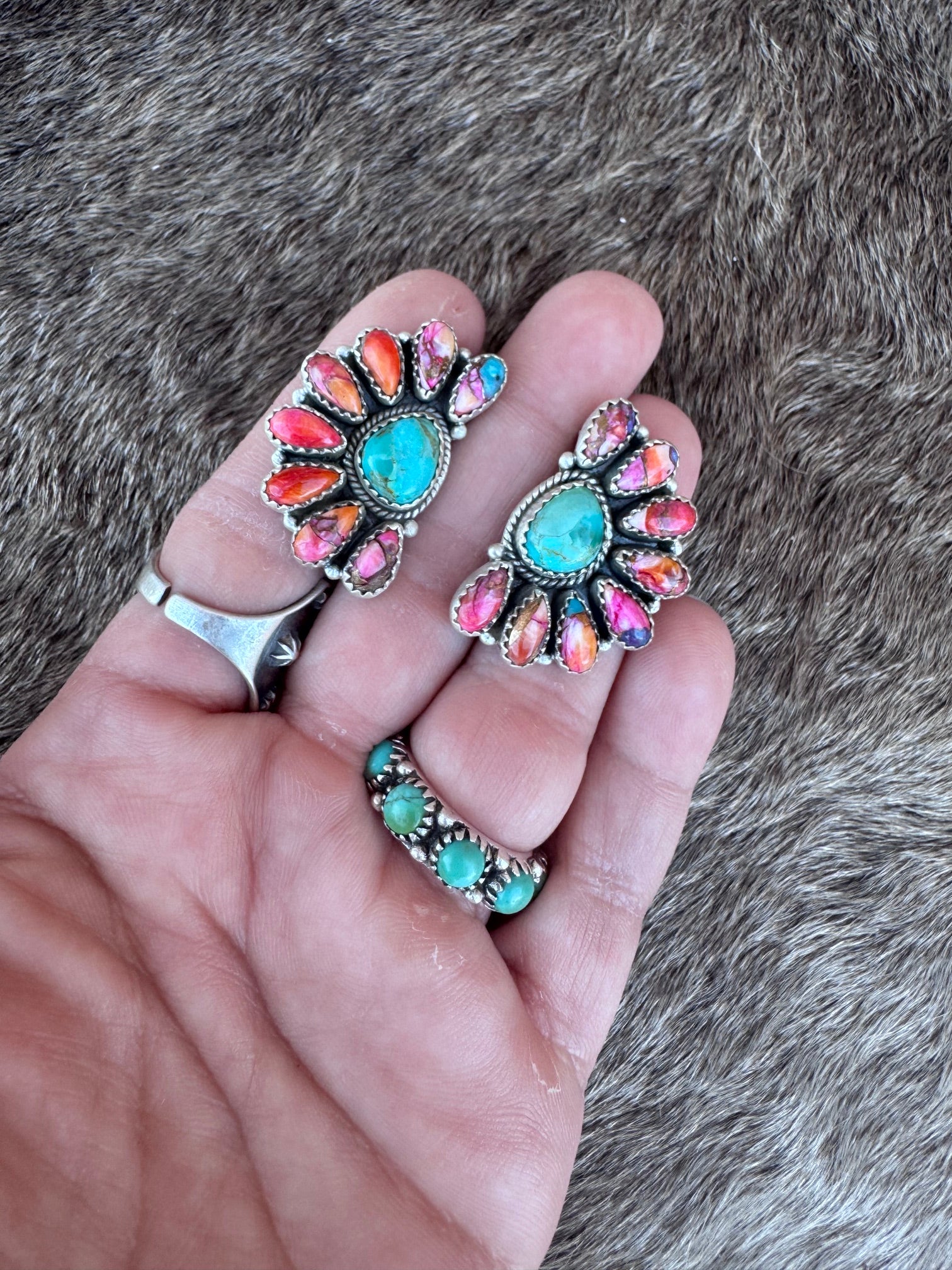 Handmade Sterling Silver, Pink Dream & Kingman Turquoise Post Earrings
