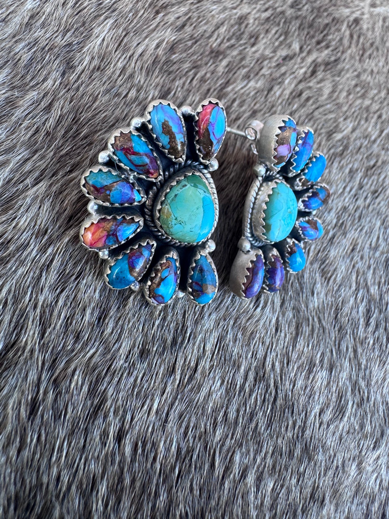 Handmade Sterling Silver, Pink Dream & Kingman Turquoise Post Earrings