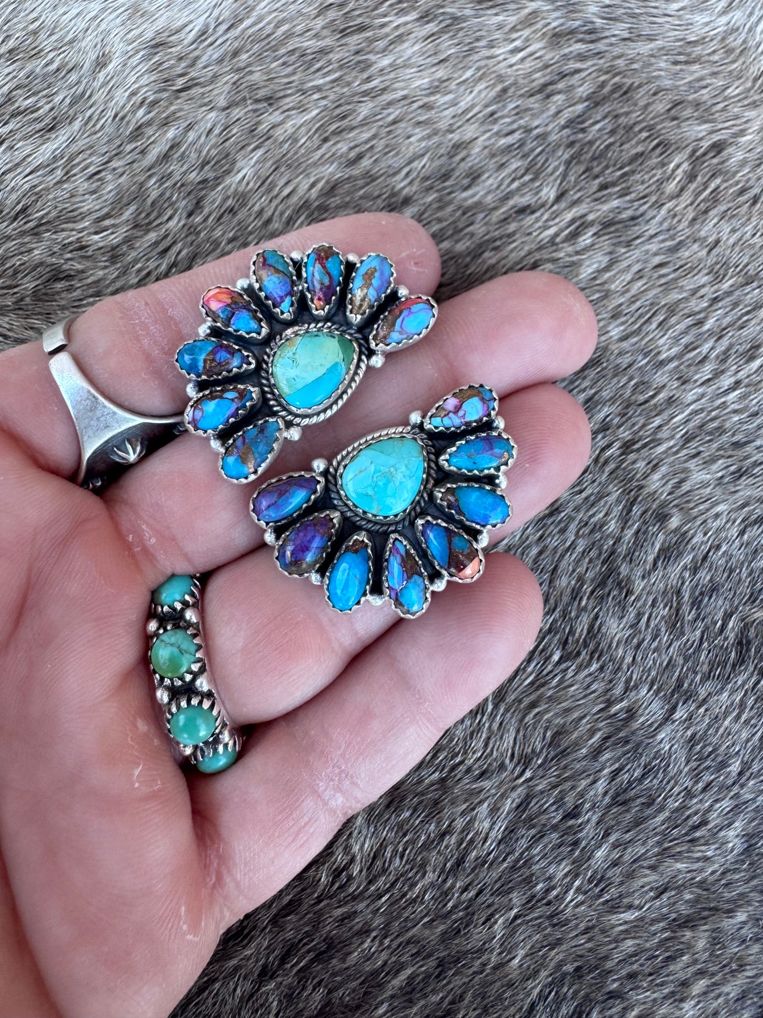Handmade Sterling Silver, Pink Dream & Kingman Turquoise Post Earrings