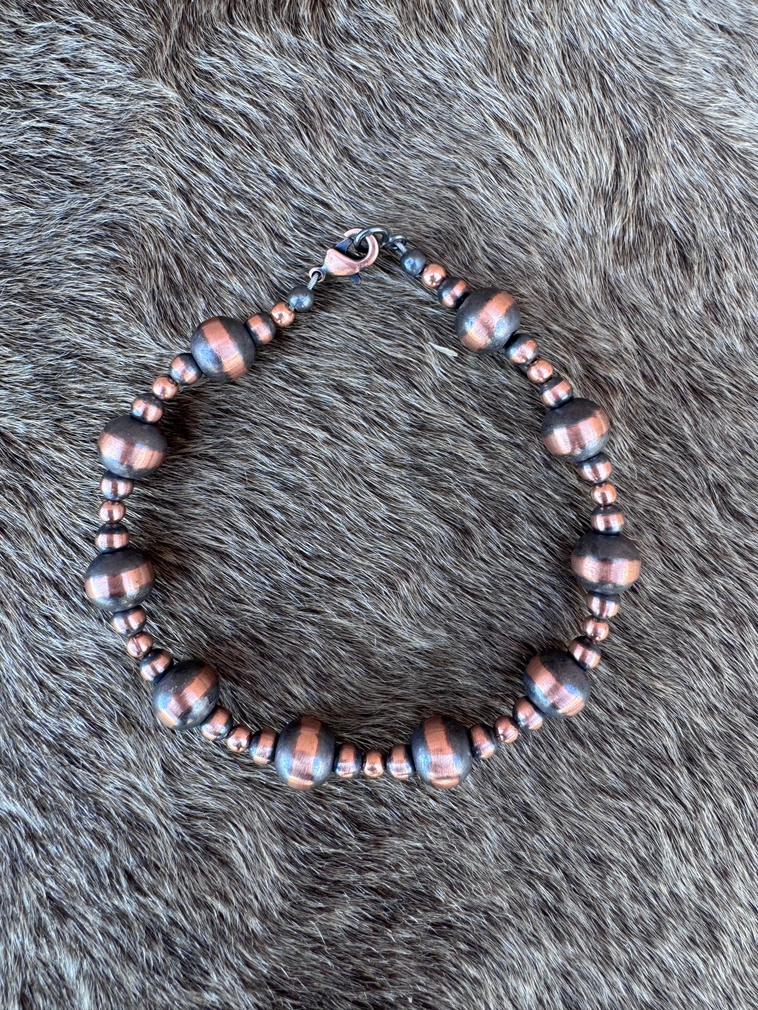Handcrafted Copper 3-8mm Beaded Bracelet 7.5"