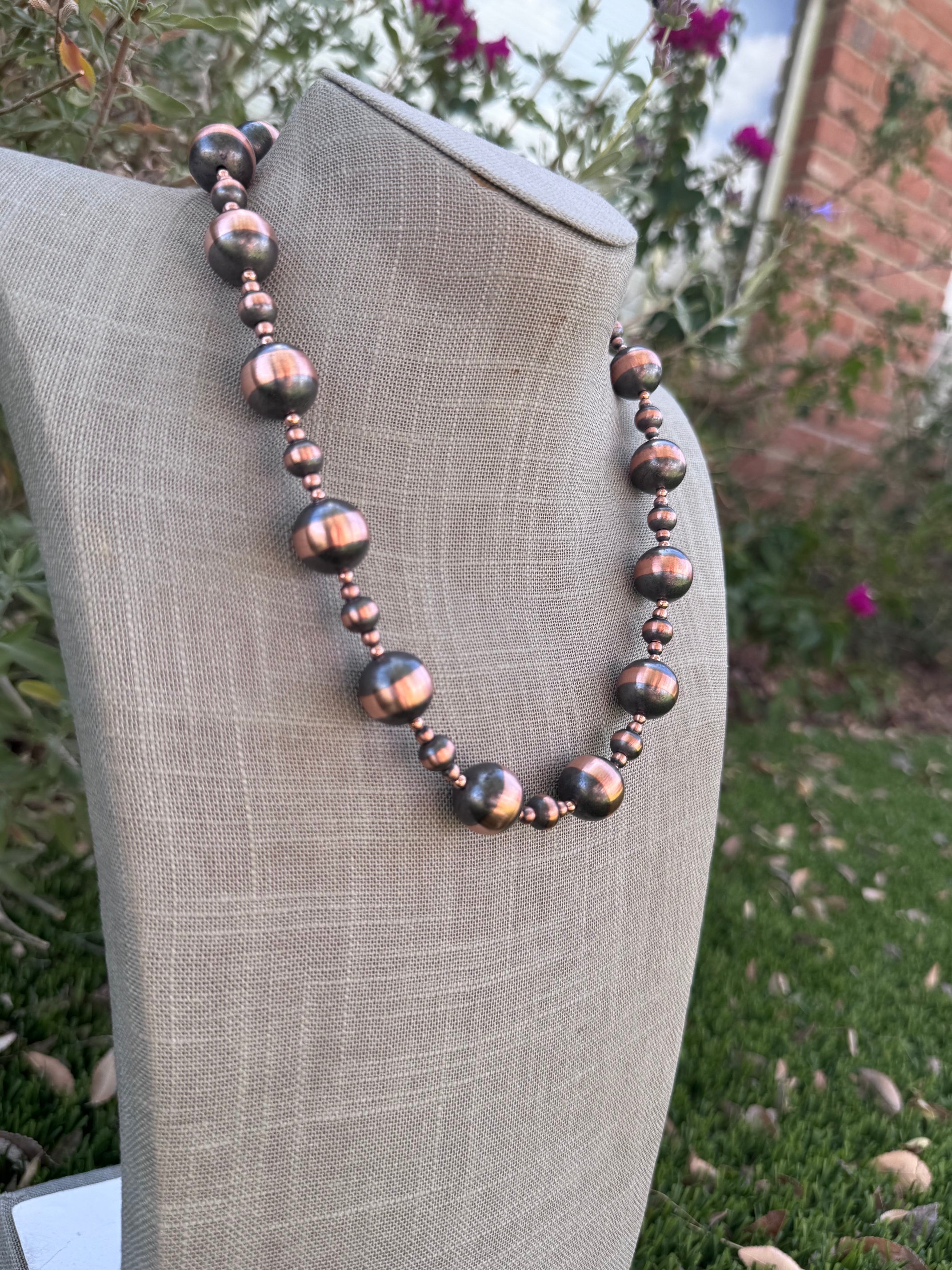 Handcrafted Copper 3-16mm Beaded Necklace