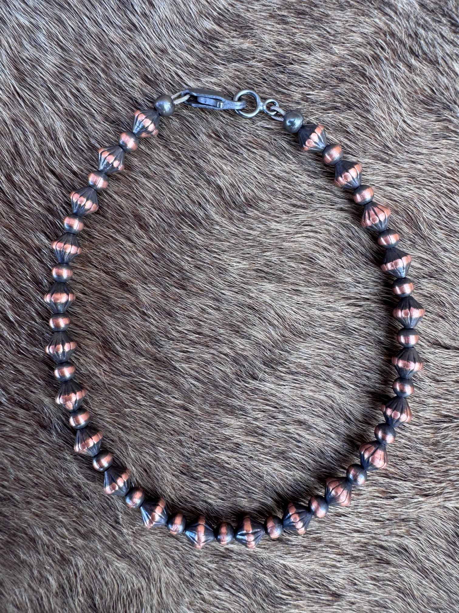 Handcrafted Copper 3mm Patterned Beaded Bracelet 7.5"