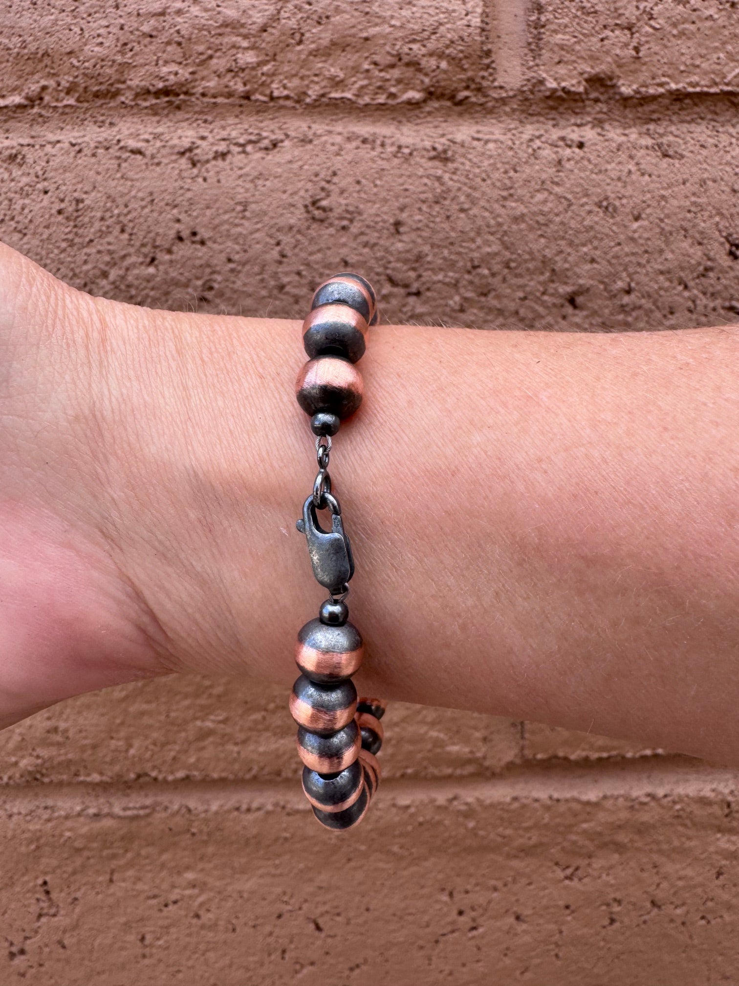 Handcrafted Copper 8mm Beaded Bracelet 7"