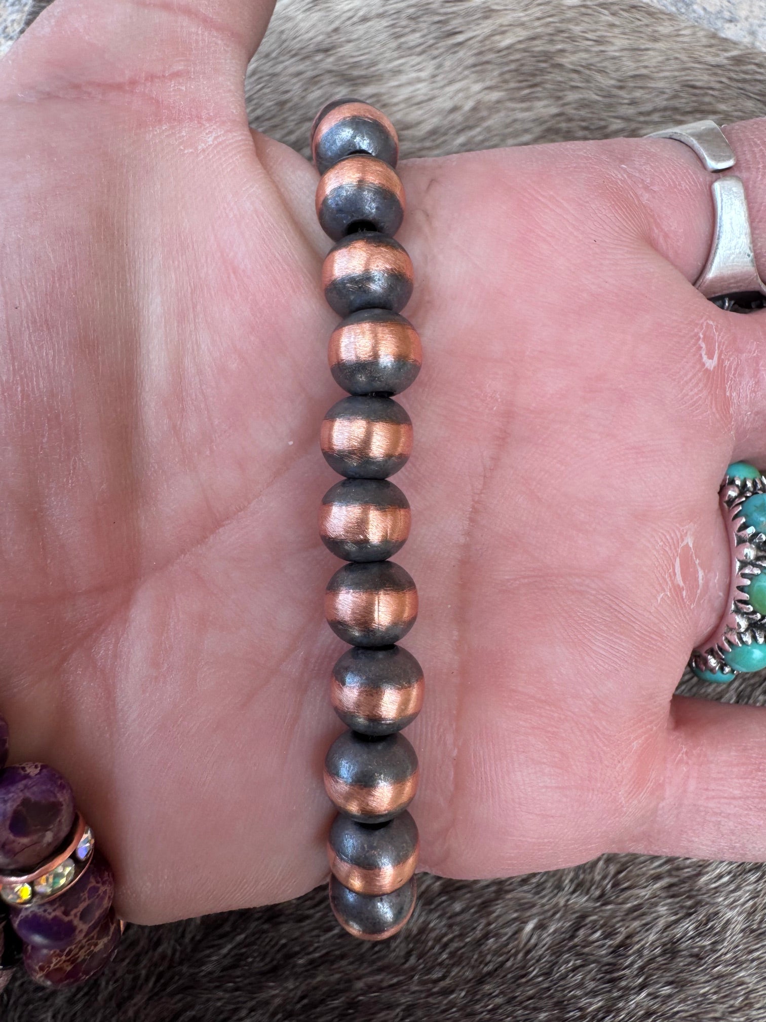 Handcrafted Copper 8mm Beaded Bracelet 7"
