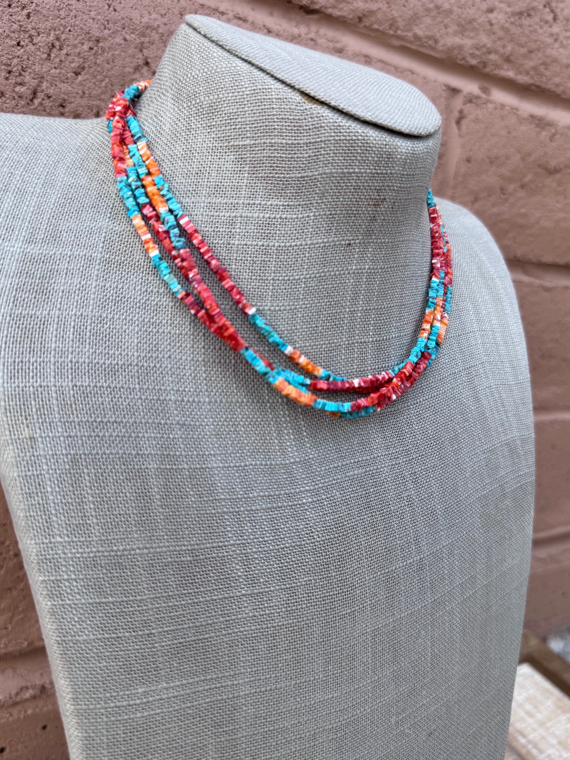 Handcrafted Turquoise & Spiny Oyster 16” Beaded Necklace