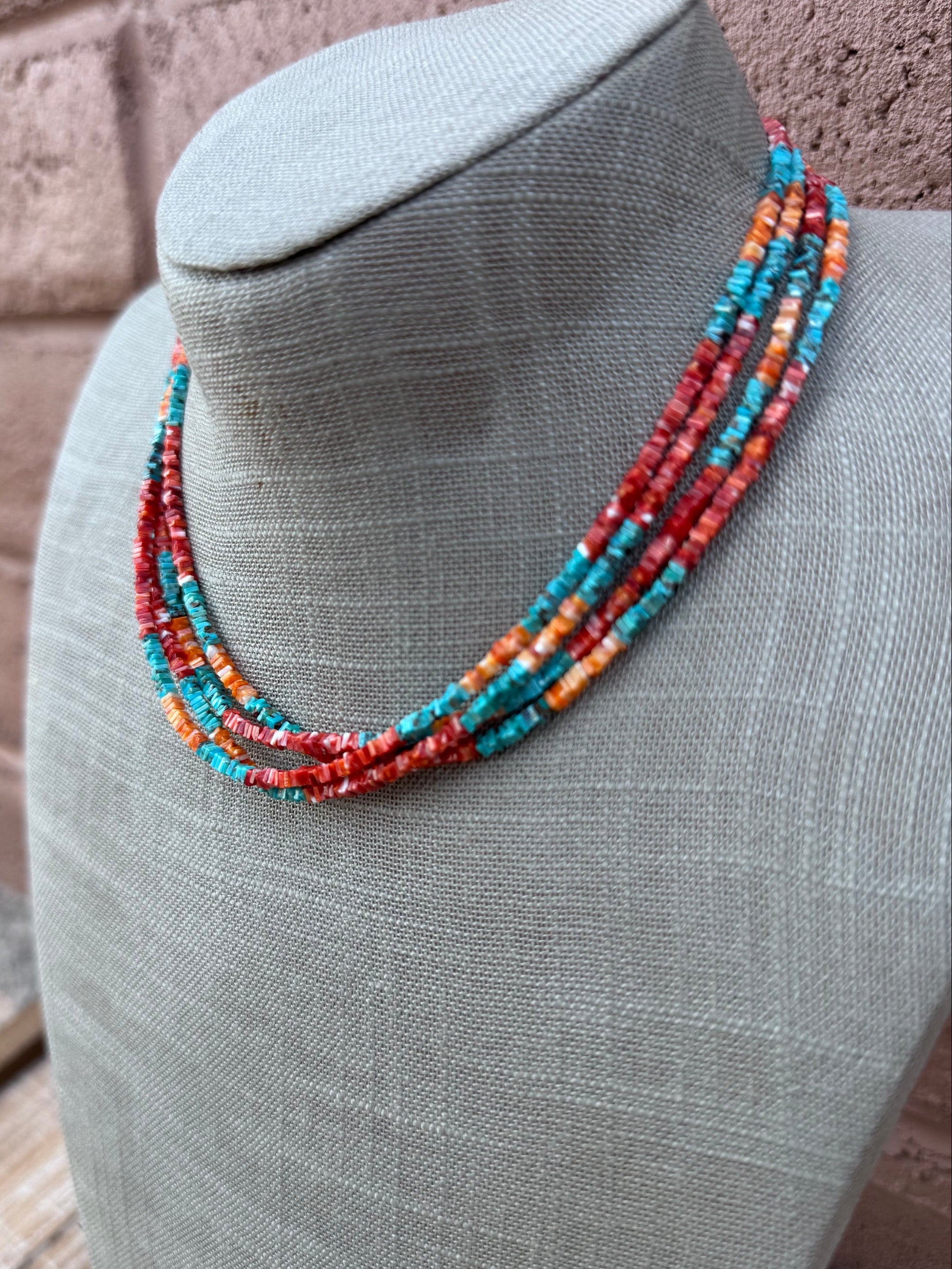Handcrafted Turquoise & Spiny Oyster 16” Beaded Necklace