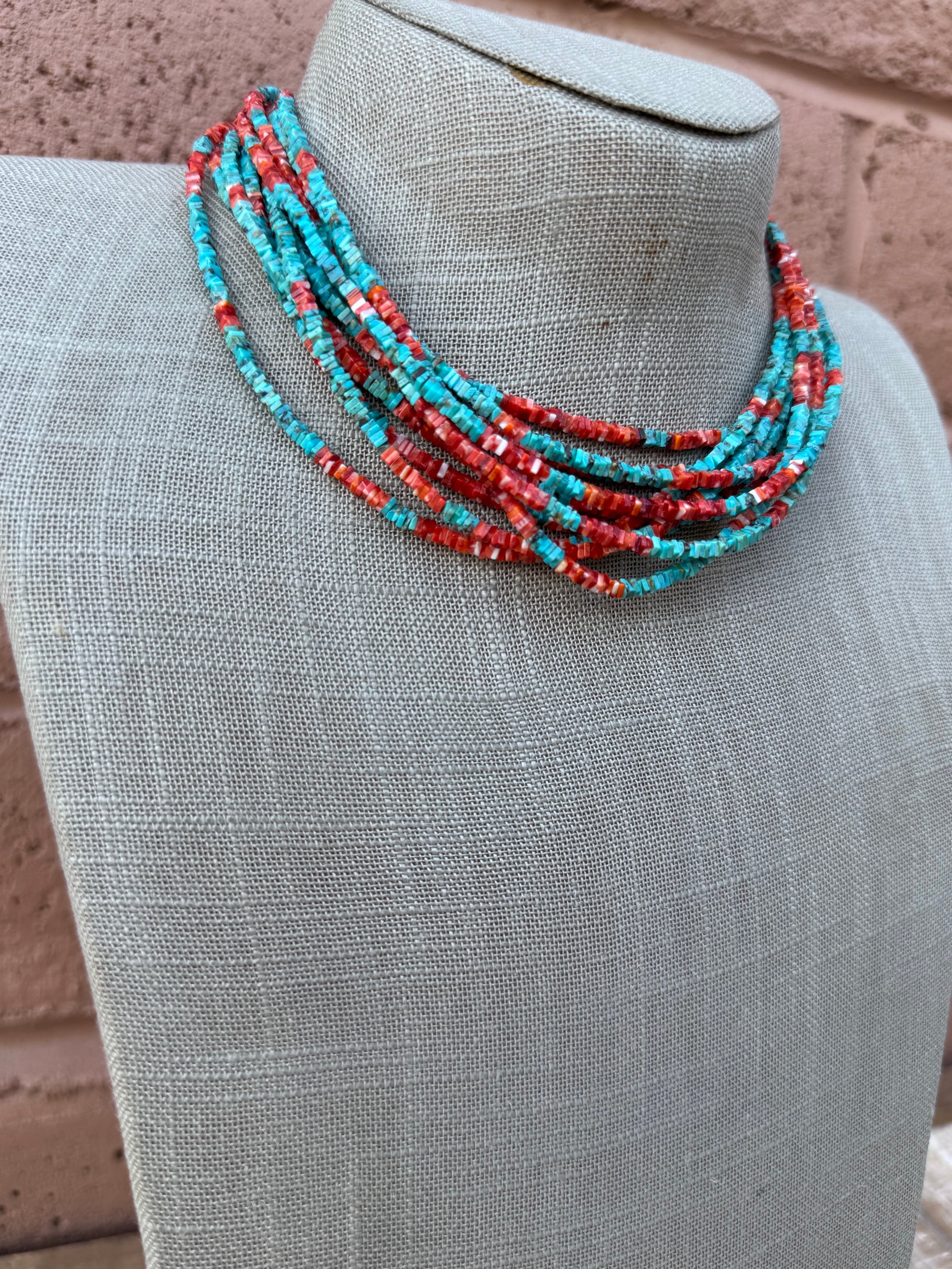 Handcrafted Turquoise & Spiny Oyster 16” Beaded Necklace