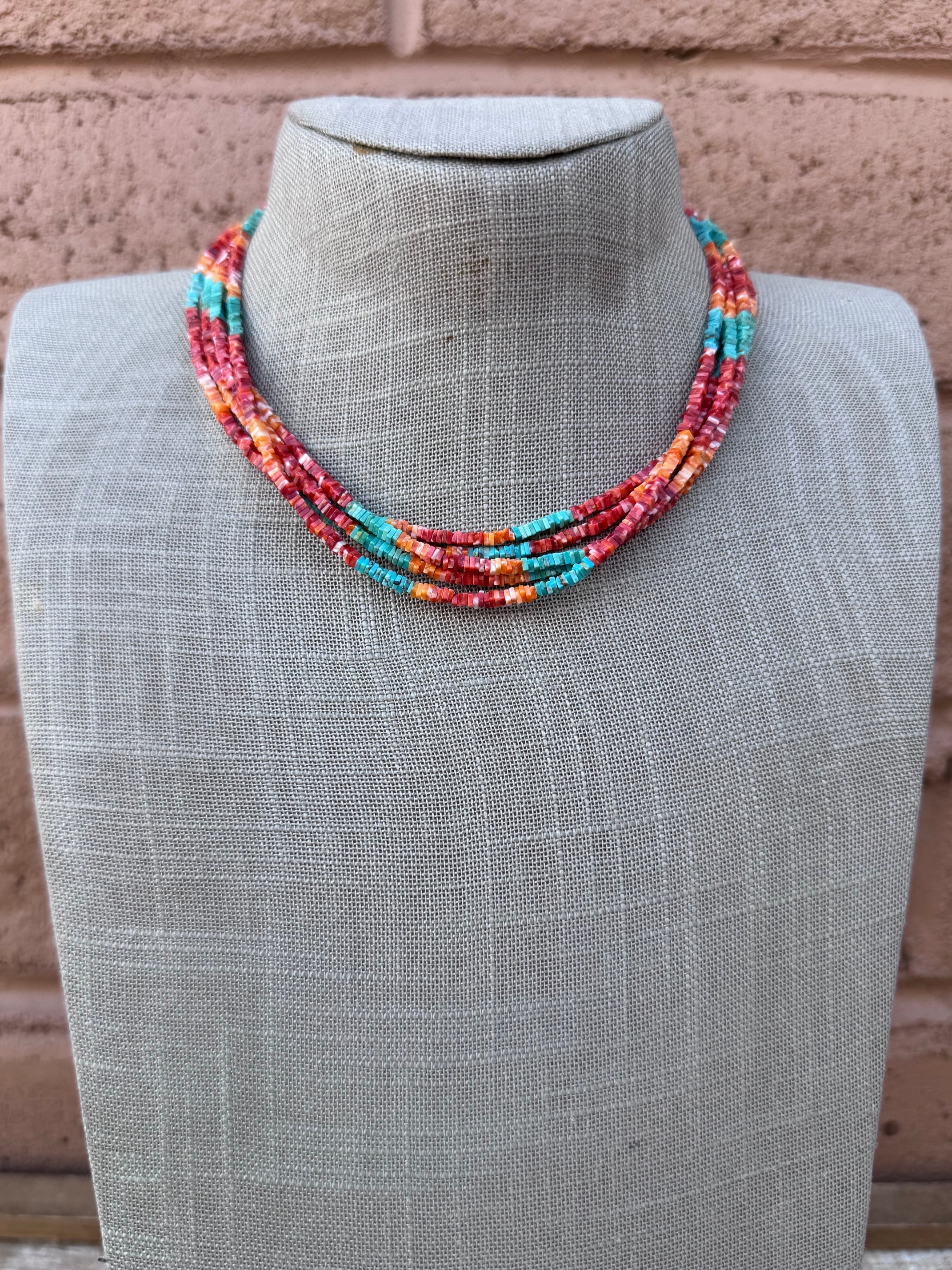 Handcrafted Turquoise & Spiny Oyster 16” Beaded Necklace