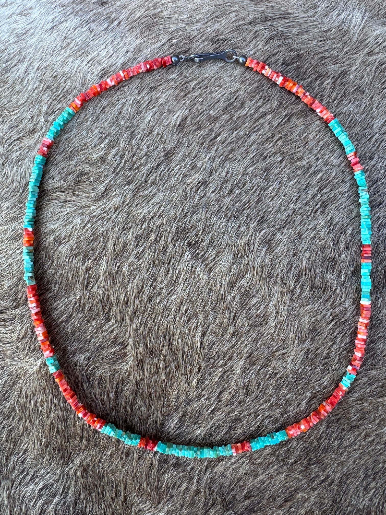 Handcrafted Turquoise & Spiny Oyster 16” Beaded Necklace
