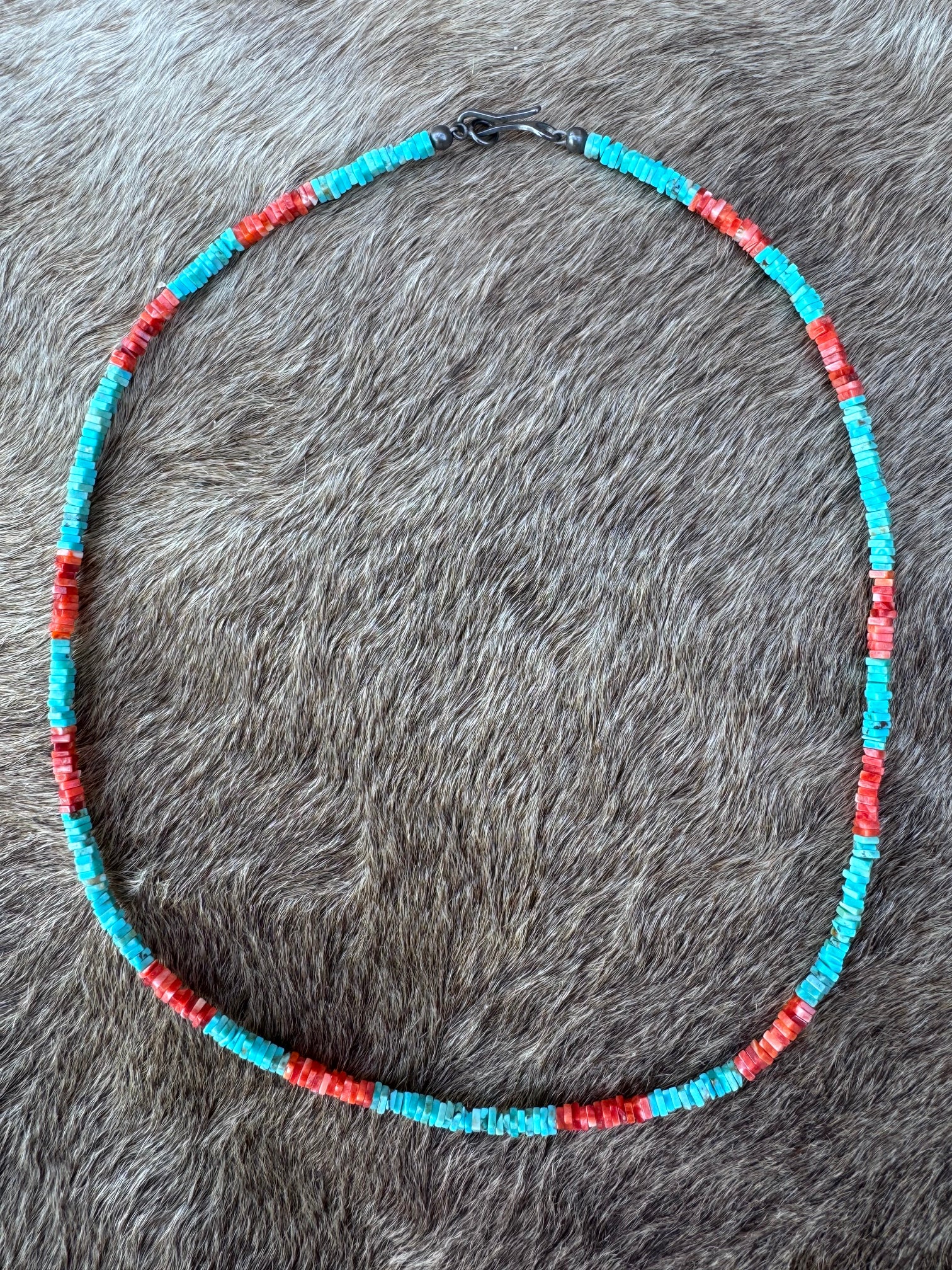 Handcrafted Turquoise & Spiny Oyster 16” Beaded Necklace