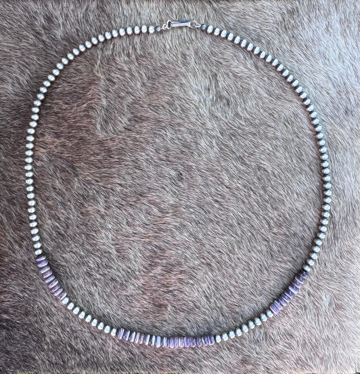 Handcrafted Purple Spiny & Sterling Silver 4mm Beaded Necklace