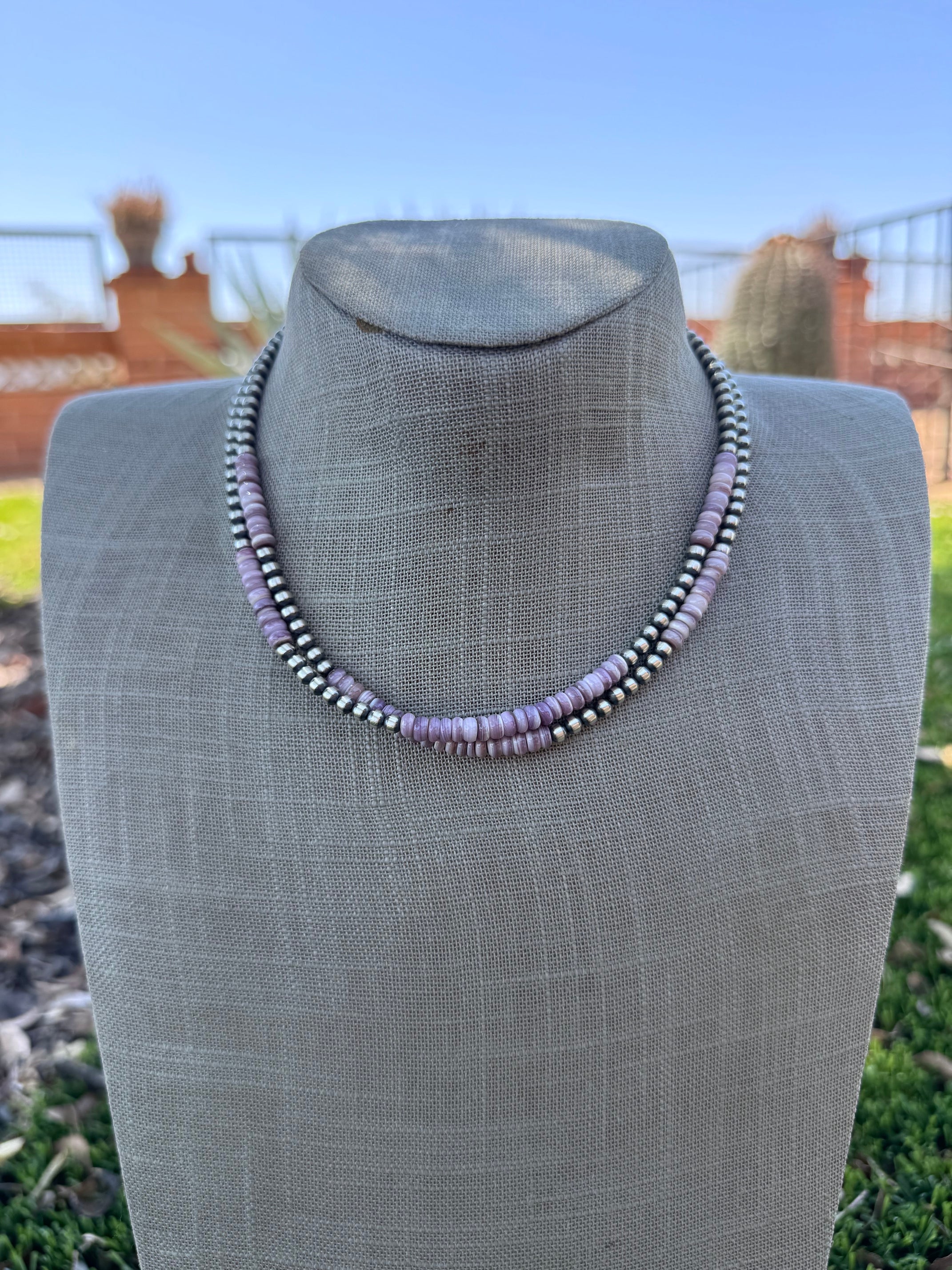 Handcrafted Light Purple Spiny & Sterling Silver 4mm Beaded Necklace
