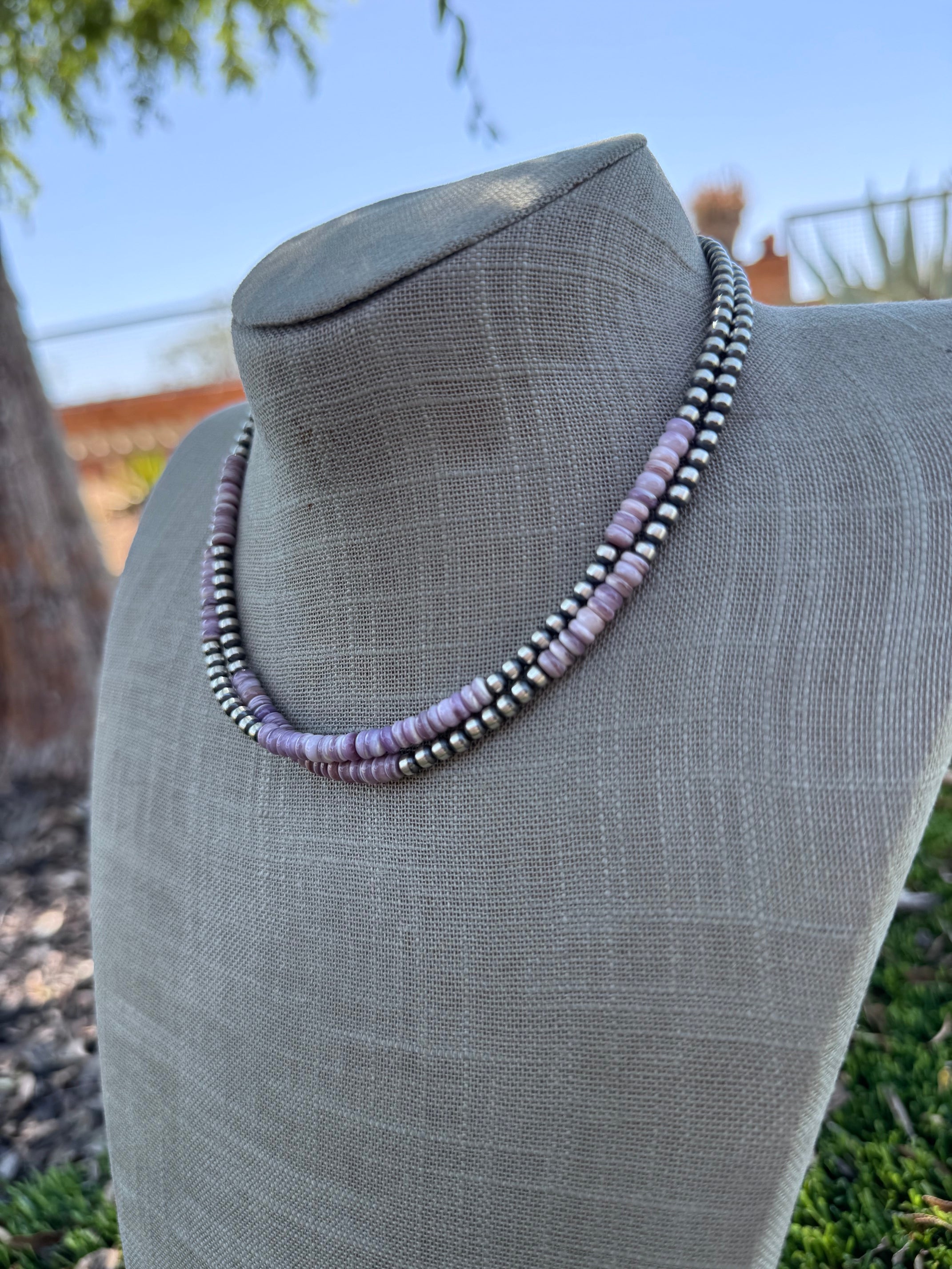 Handcrafted Light Purple Spiny & Sterling Silver 4mm Beaded Necklace