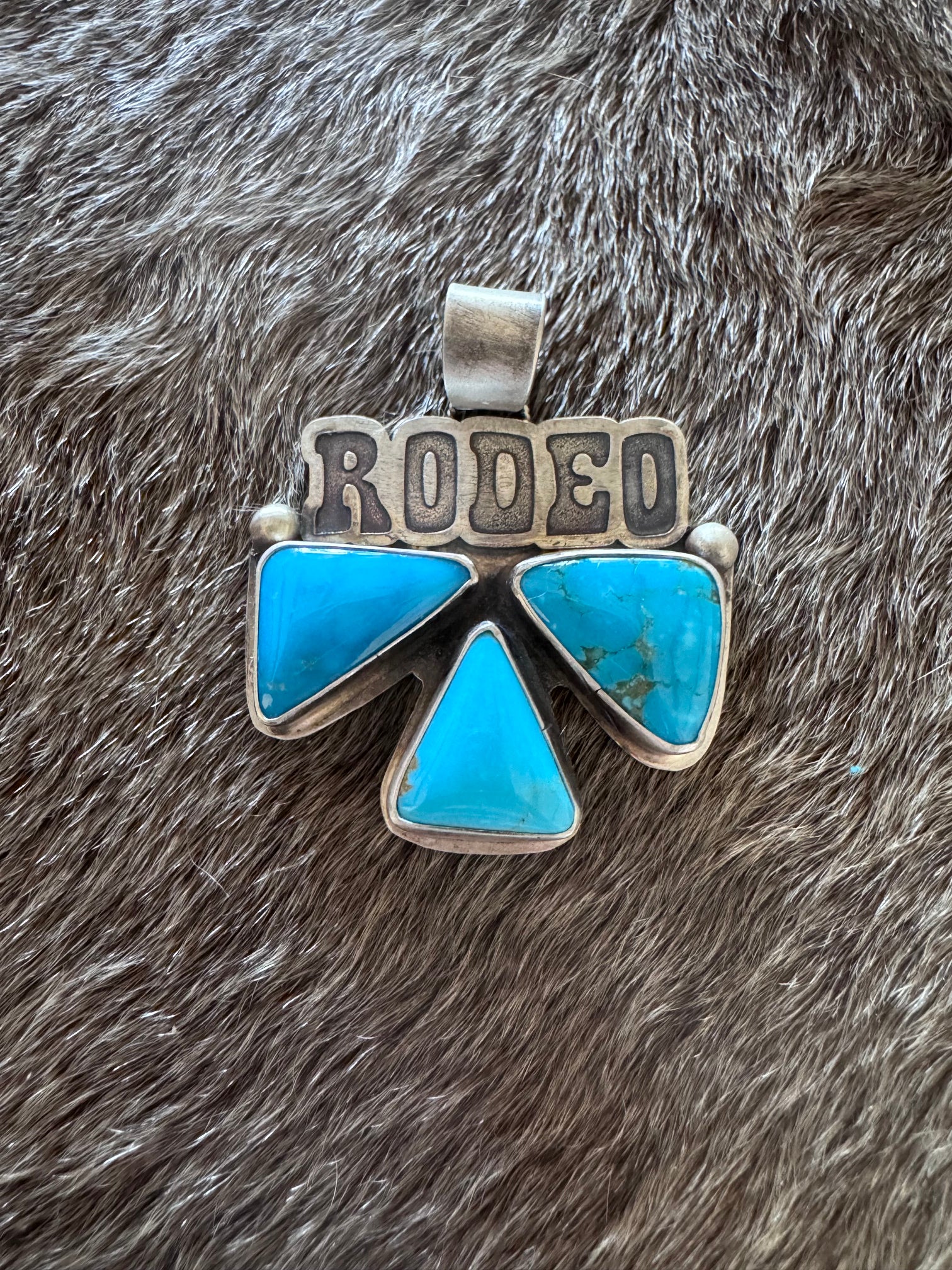 Handmade Sterling Silver & Kingman Turquoise 3 Stone Rodeo Pendant by Roaming Buffalo