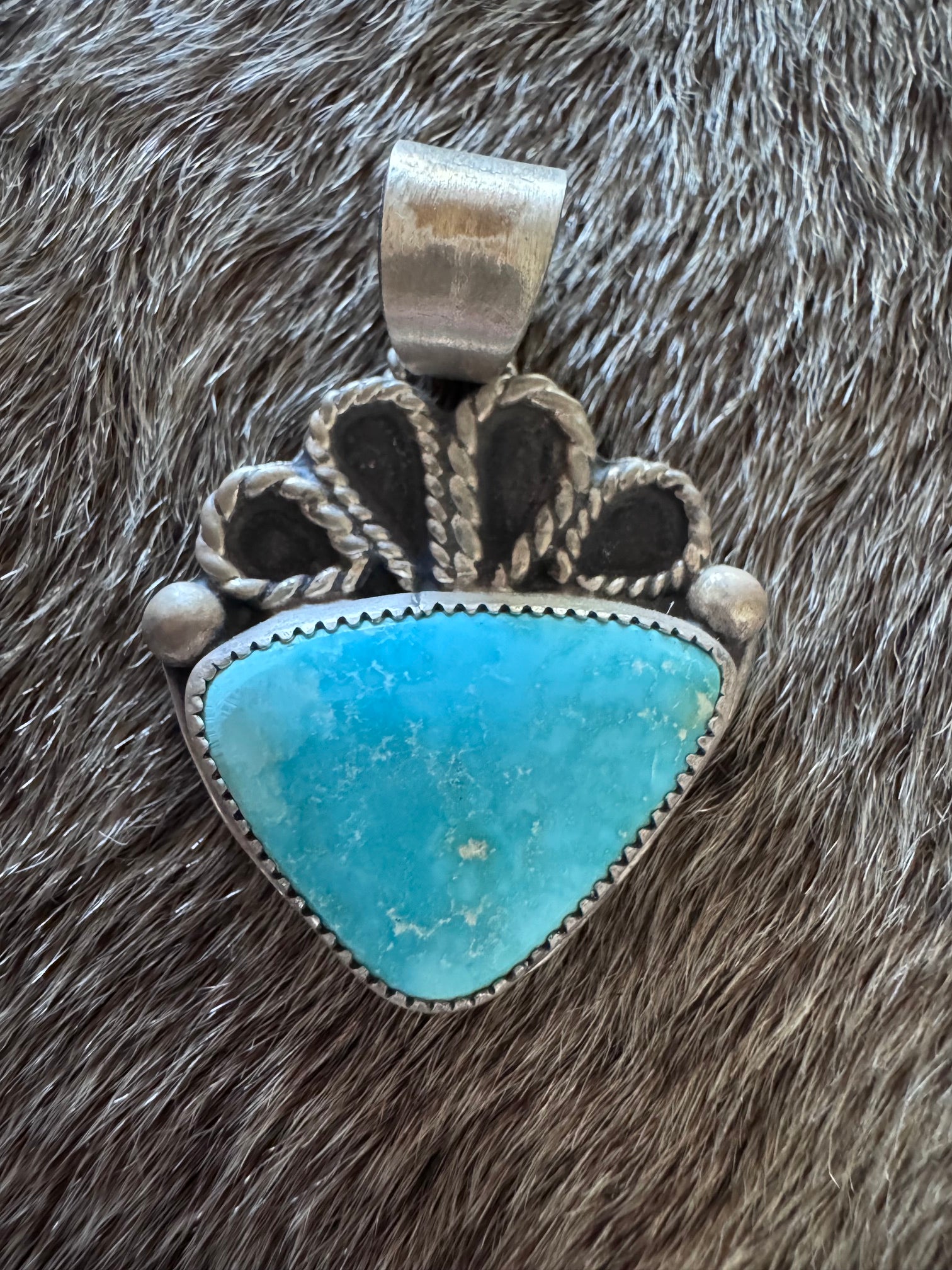 Handmade Sterling Silver & Fox Turquoise Pendant by Roaming Buffalo