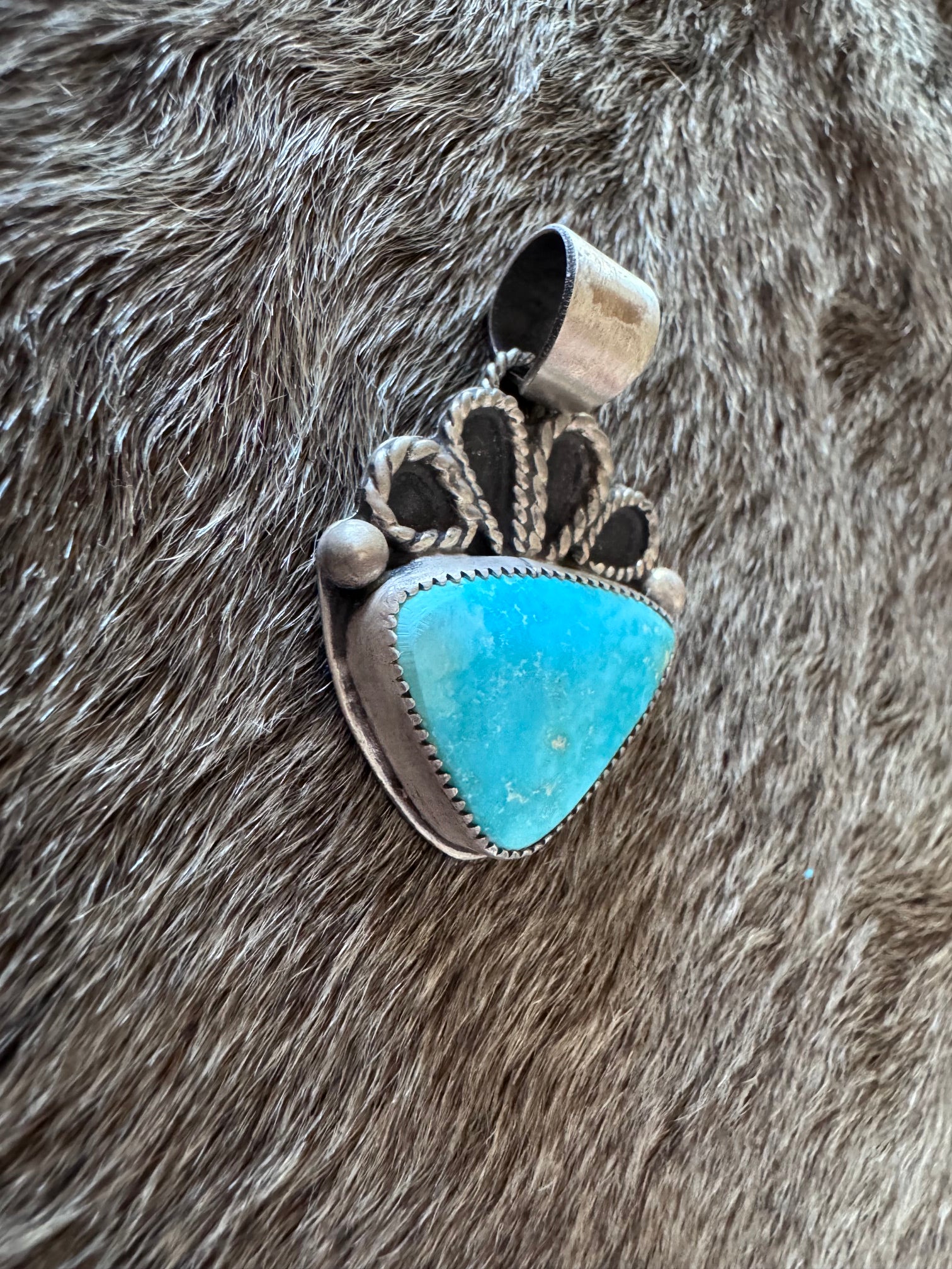 Handmade Sterling Silver & Fox Turquoise Pendant by Roaming Buffalo