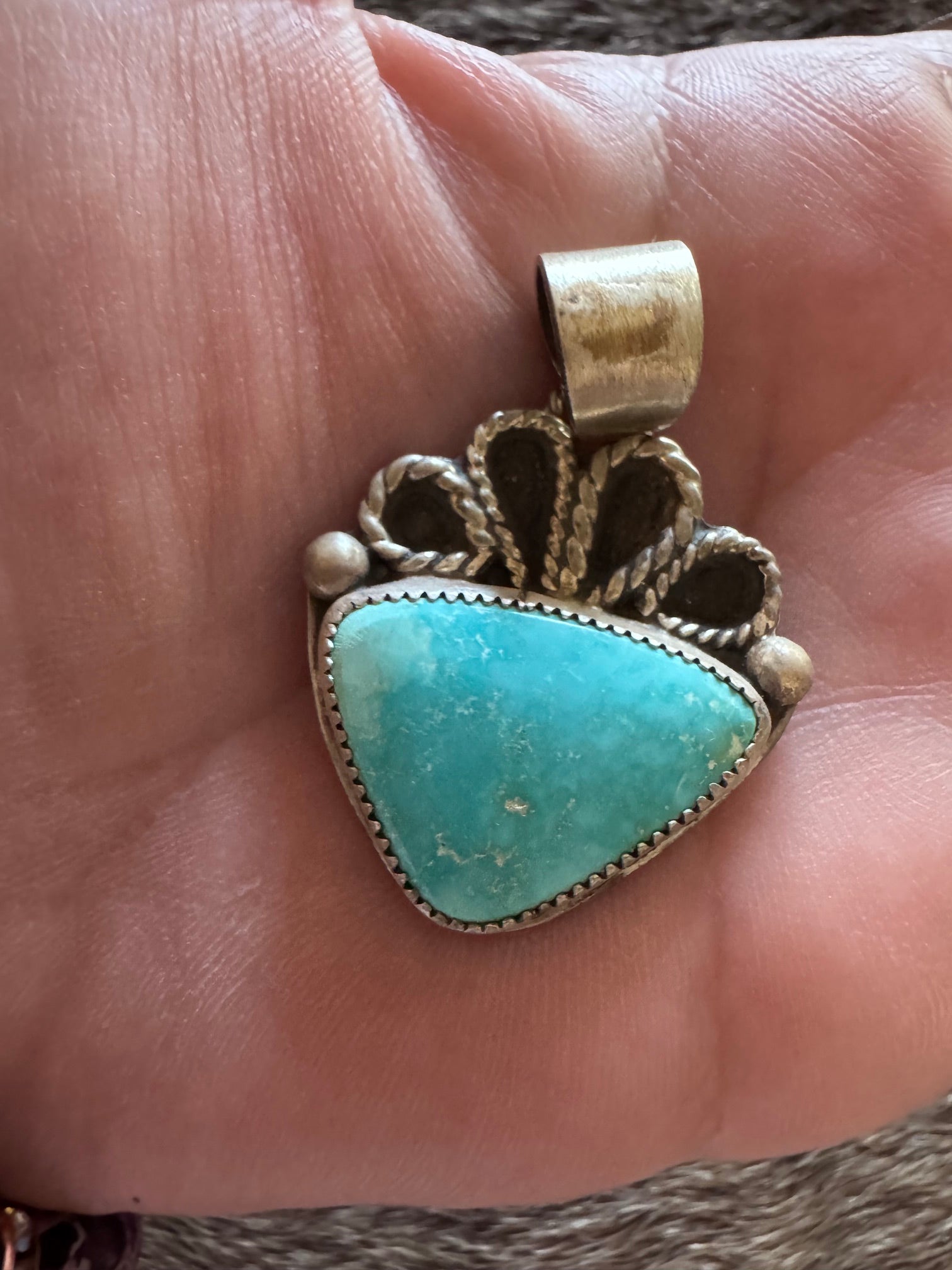 Handmade Sterling Silver & Fox Turquoise Pendant by Roaming Buffalo