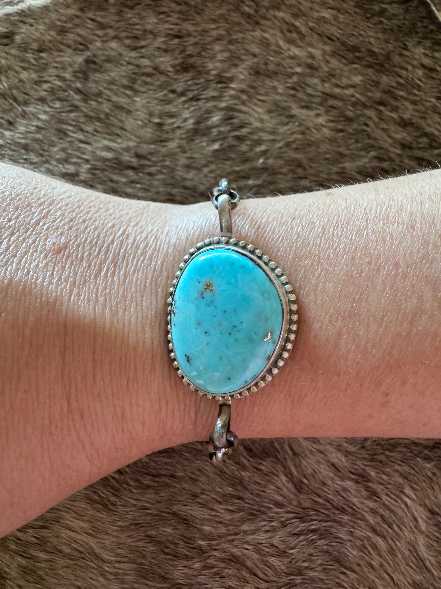 Handmade Sterling Silver & Blue Ridge Turquoise Chain 8" Bracelet by Roaming Buffalo