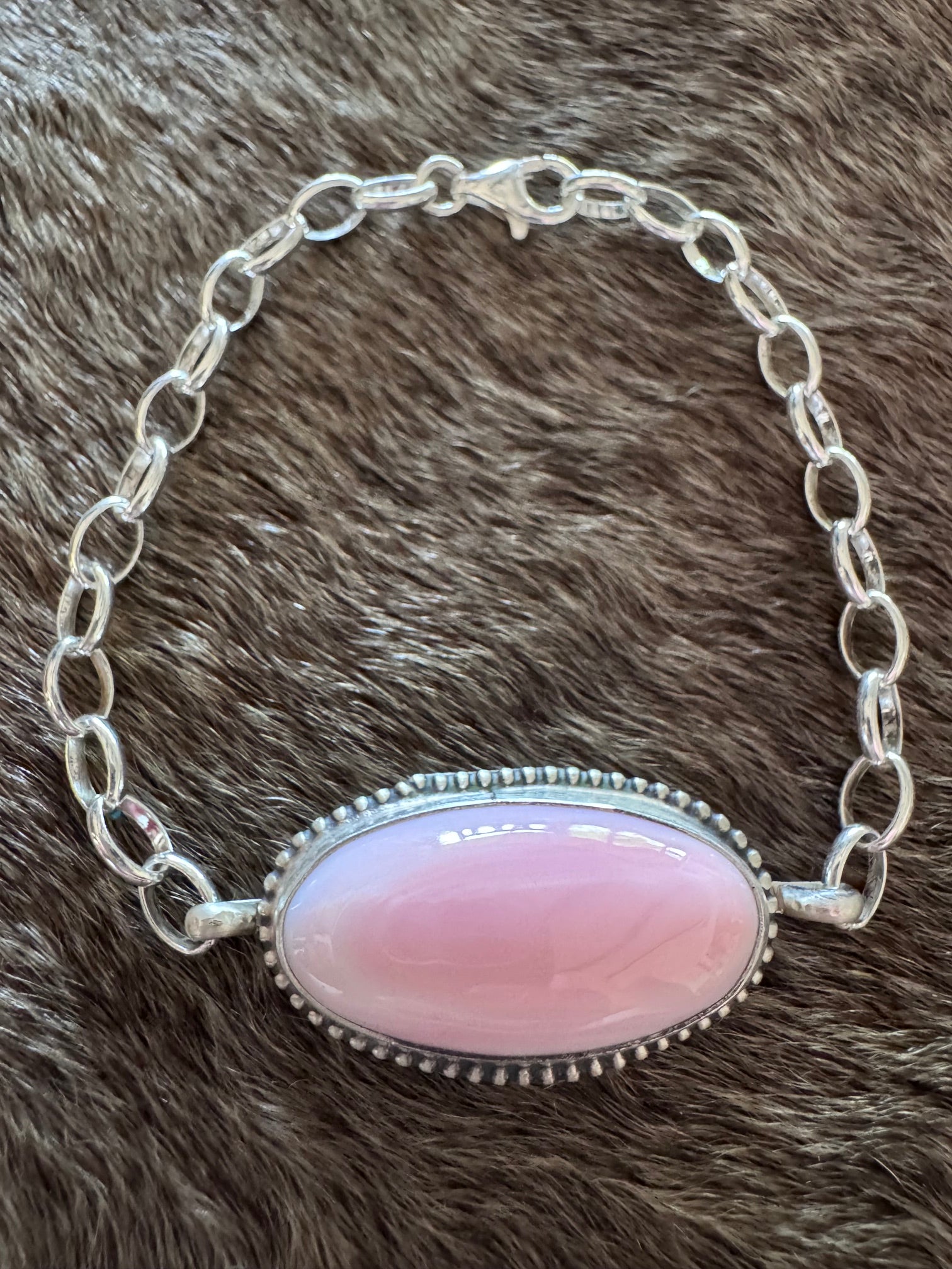Handmade Sterling Silver & Pink Conch Chain 7.5" Bracelet by Roaming Buffalo