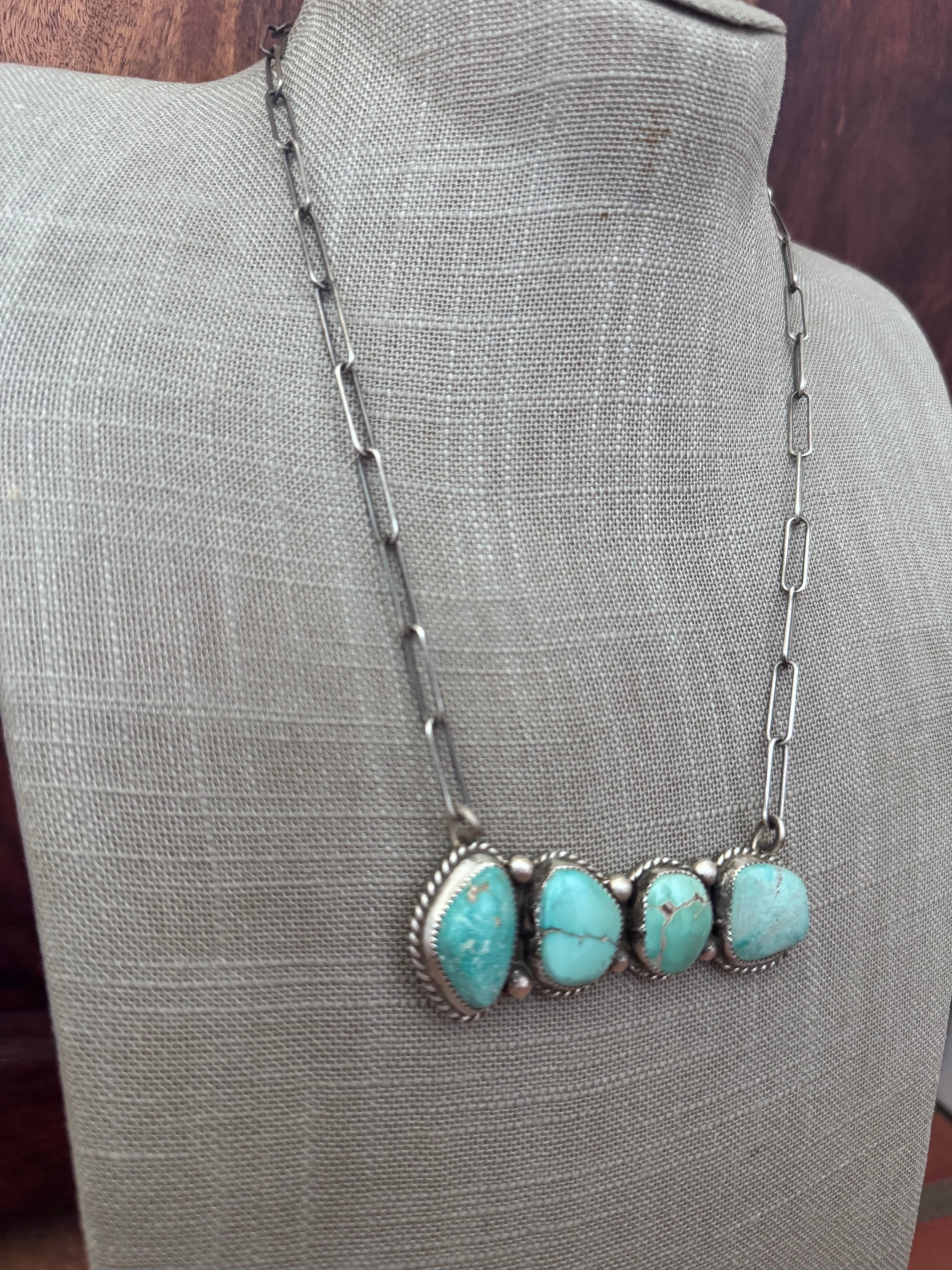 Handmade Sterling Silver & White Water, Carico Lake, Dry Creek Turquoise Bar 19.5" Necklace by Roaming Buffalo