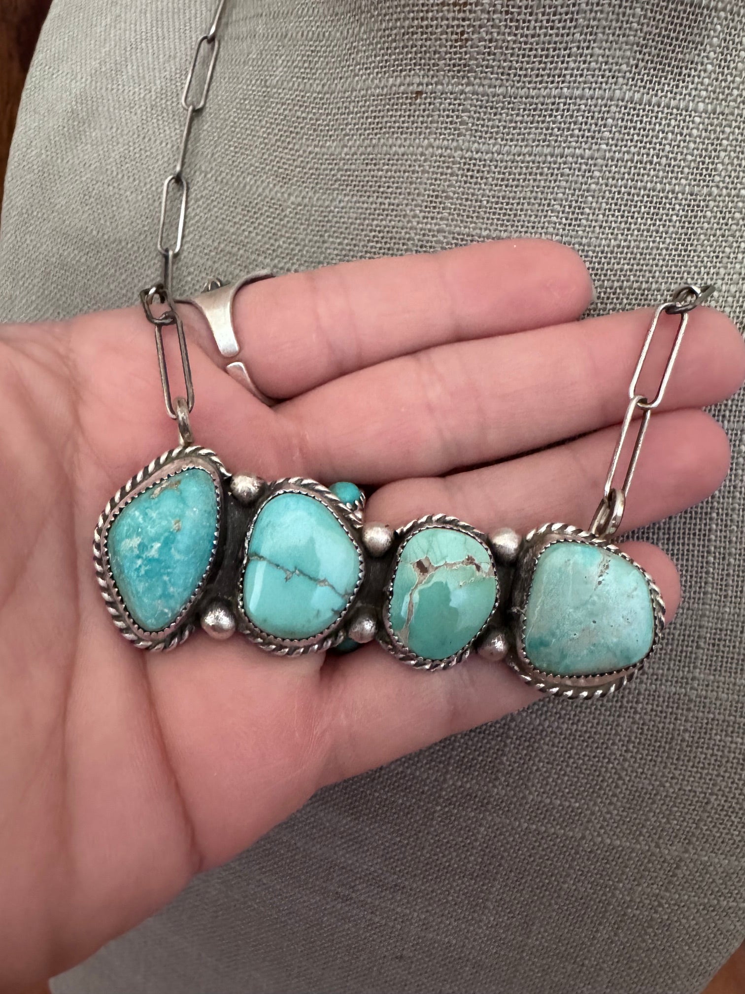Handmade Sterling Silver & White Water, Carico Lake, Dry Creek Turquoise Bar 19.5" Necklace by Roaming Buffalo