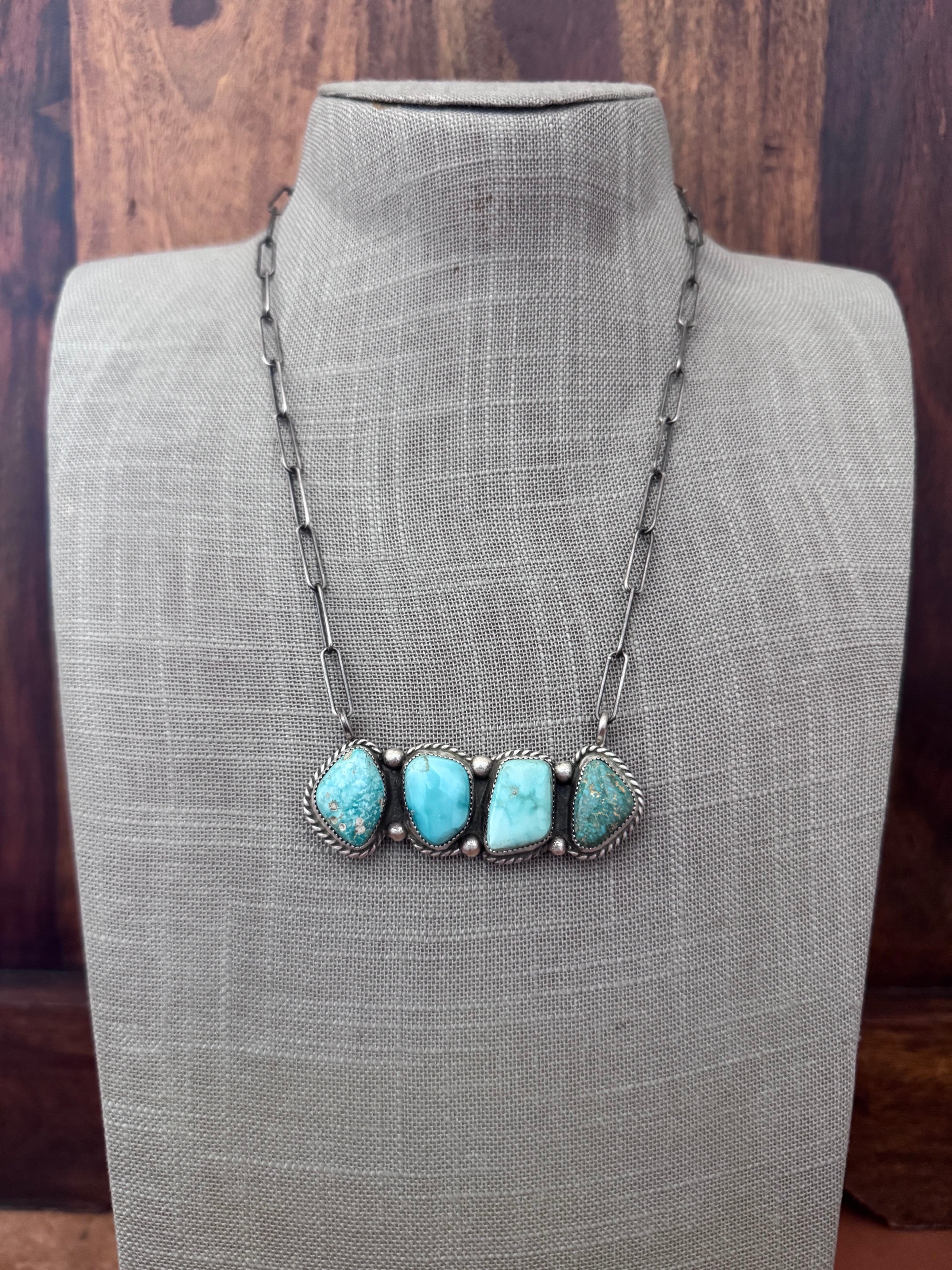 Handmade Sterling Silver & White Water, Fox Turquoise Bar 19.5" Necklace by Roaming Buffalo