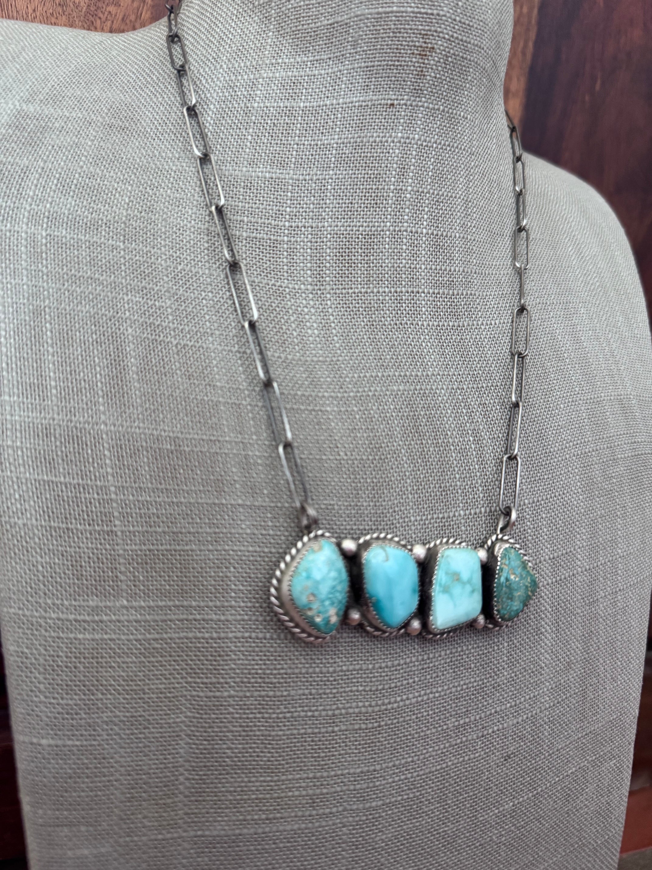 Handmade Sterling Silver & White Water, Fox Turquoise Bar 19.5" Necklace by Roaming Buffalo