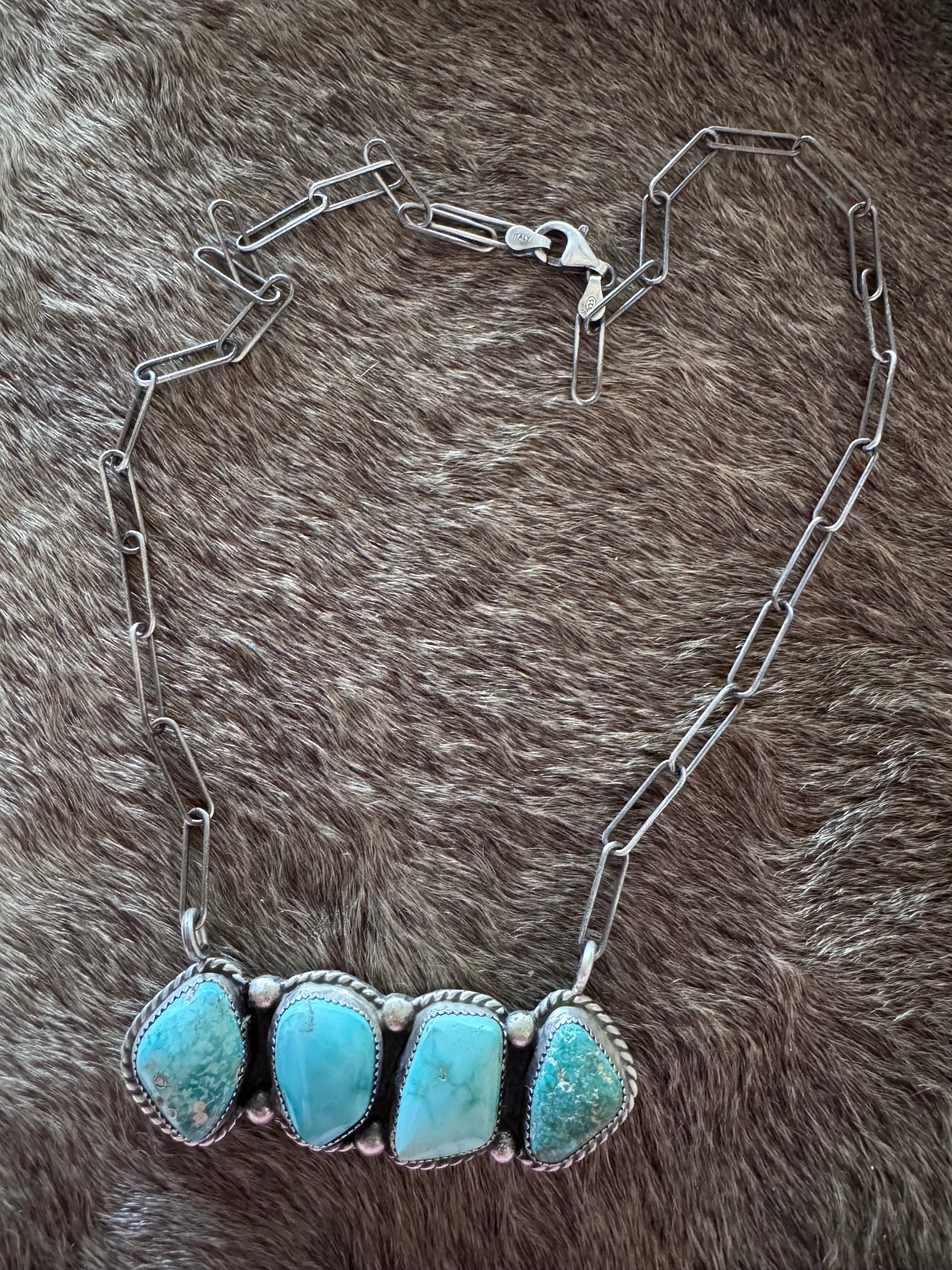 Handmade Sterling Silver & White Water, Fox Turquoise Bar 19.5" Necklace by Roaming Buffalo
