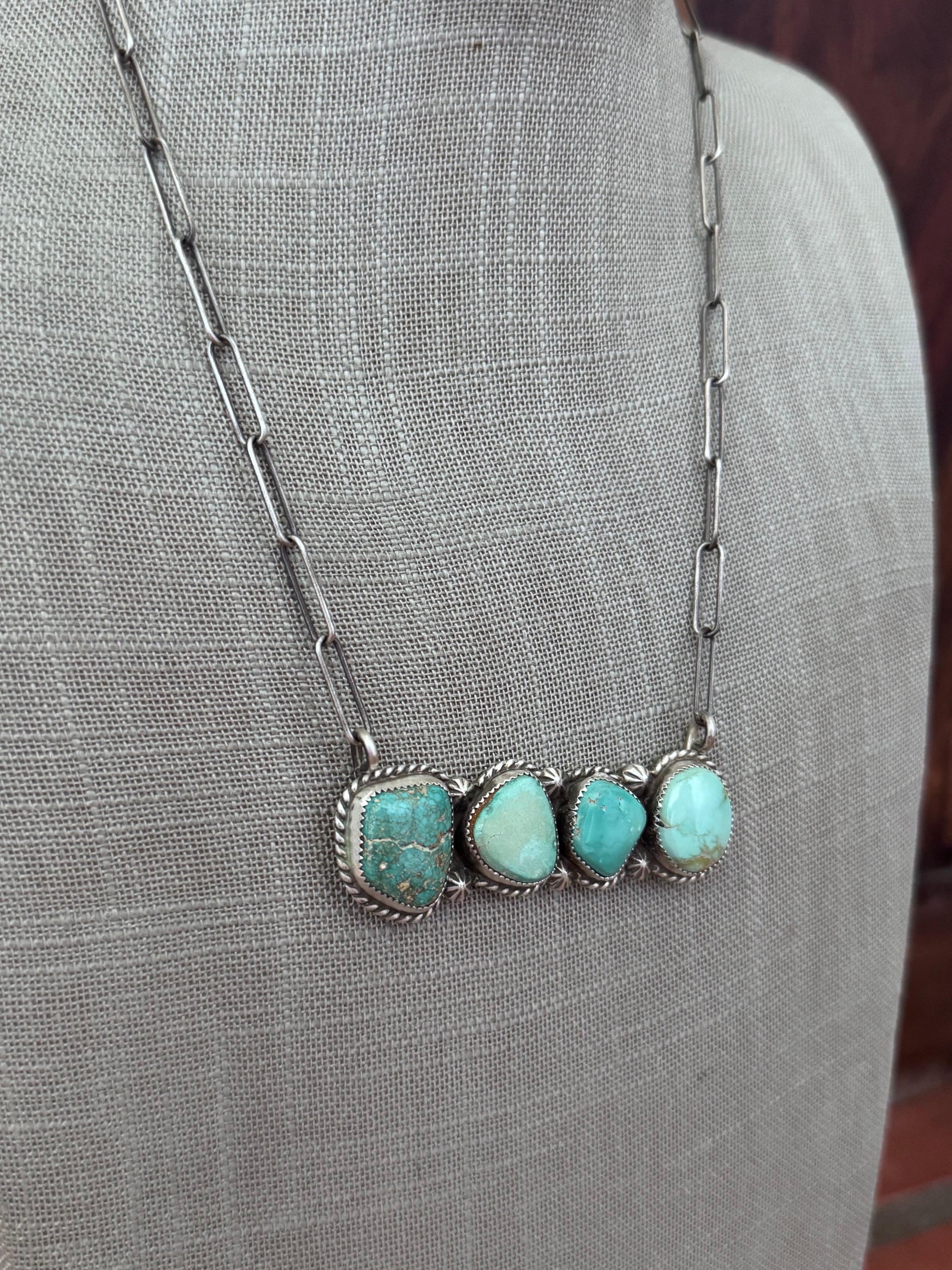 Handmade Sterling Silver & Dry Creek, Carico Lake Turquoise Bar 19.5" Necklace by Roaming Buffalo
