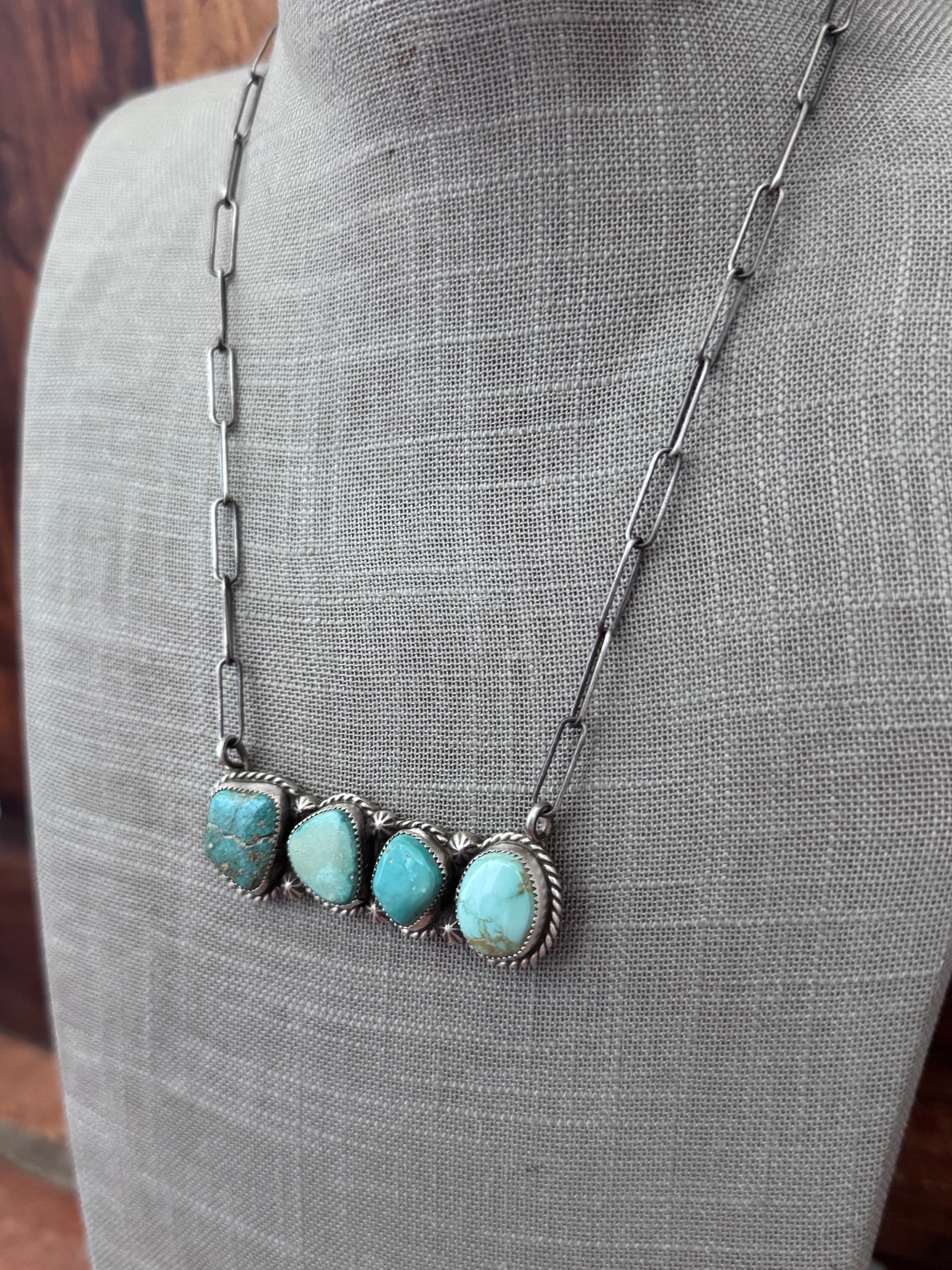 Handmade Sterling Silver & Dry Creek, Carico Lake Turquoise Bar 19.5" Necklace by Roaming Buffalo