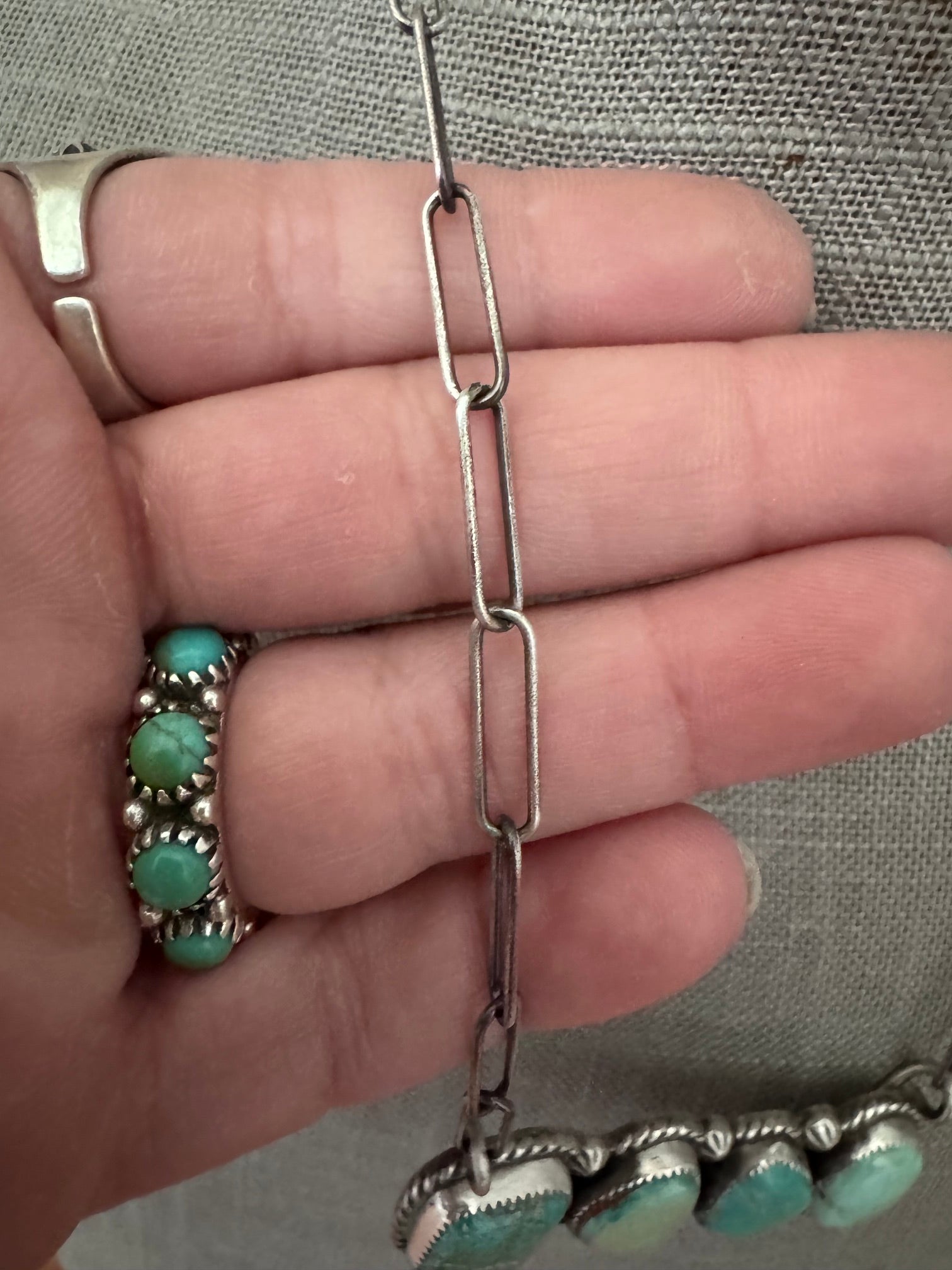 Handmade Sterling Silver & Dry Creek, Carico Lake Turquoise Bar 19.5" Necklace by Roaming Buffalo
