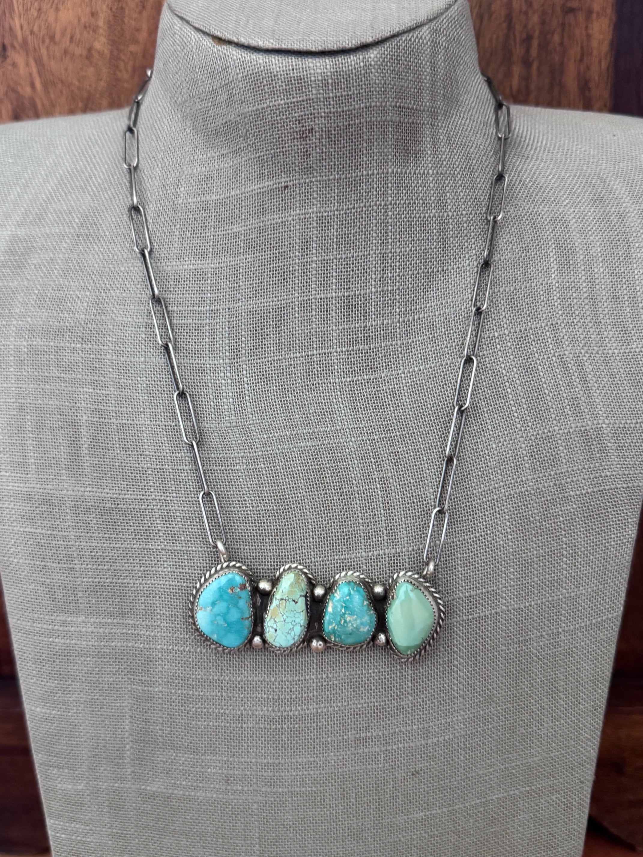 Handmade Sterling Silver & Dry Creek, Carico Lake Turquoise Bar 19.5" Necklace by Roaming Buffalo