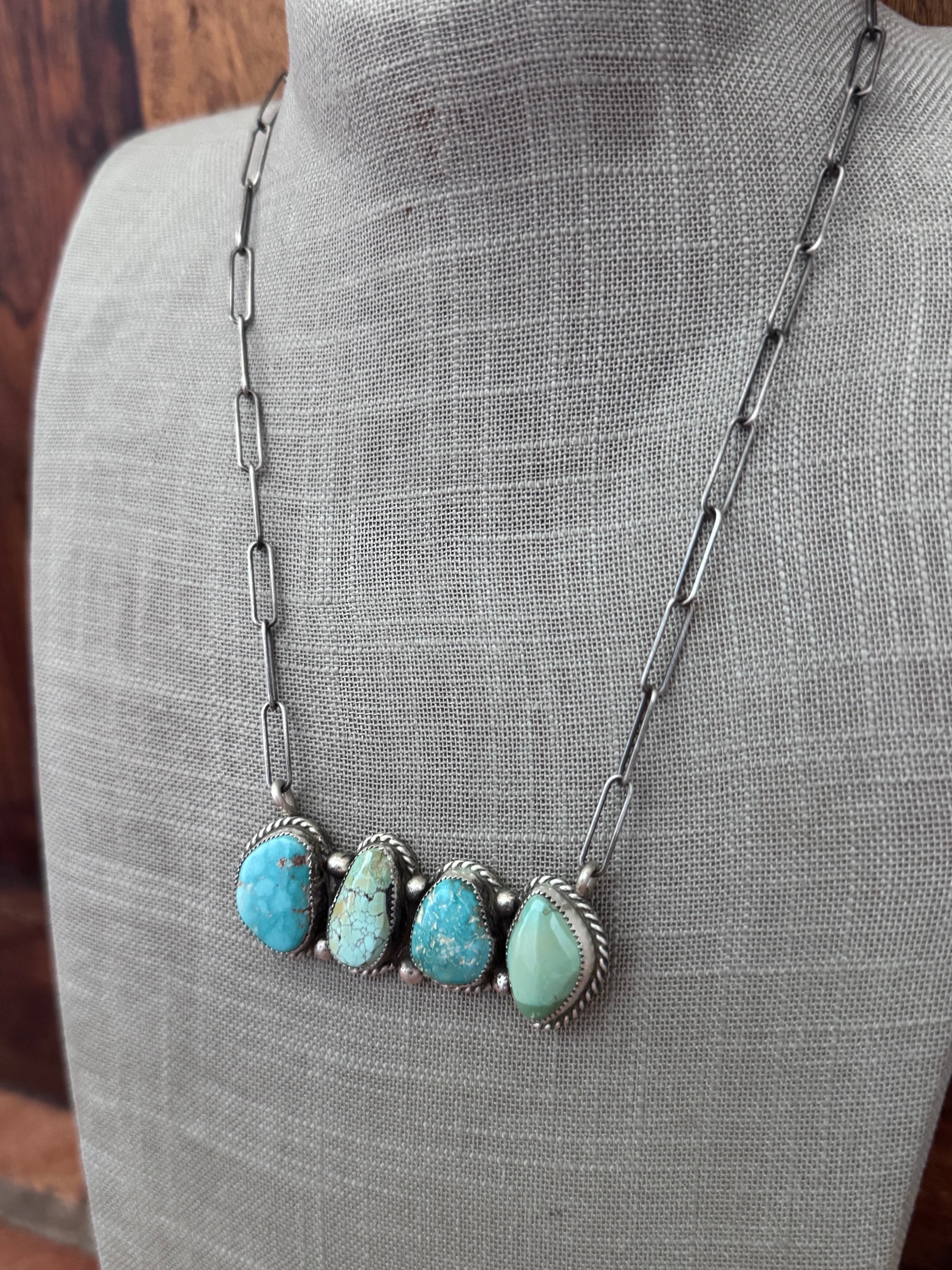 Handmade Sterling Silver & Dry Creek, Carico Lake Turquoise Bar 19.5" Necklace by Roaming Buffalo