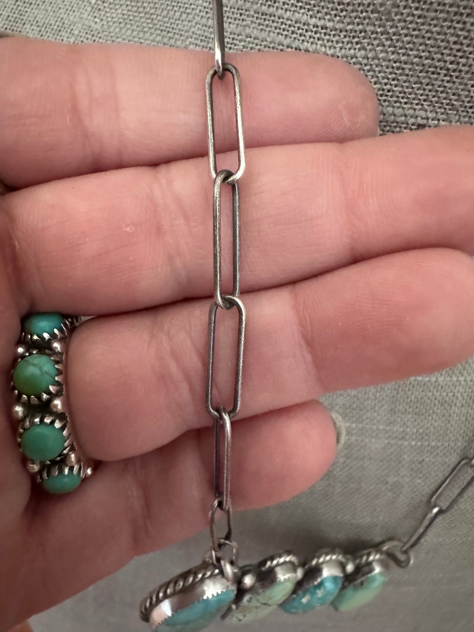 Handmade Sterling Silver & Dry Creek, Carico Lake Turquoise Bar 19.5" Necklace by Roaming Buffalo