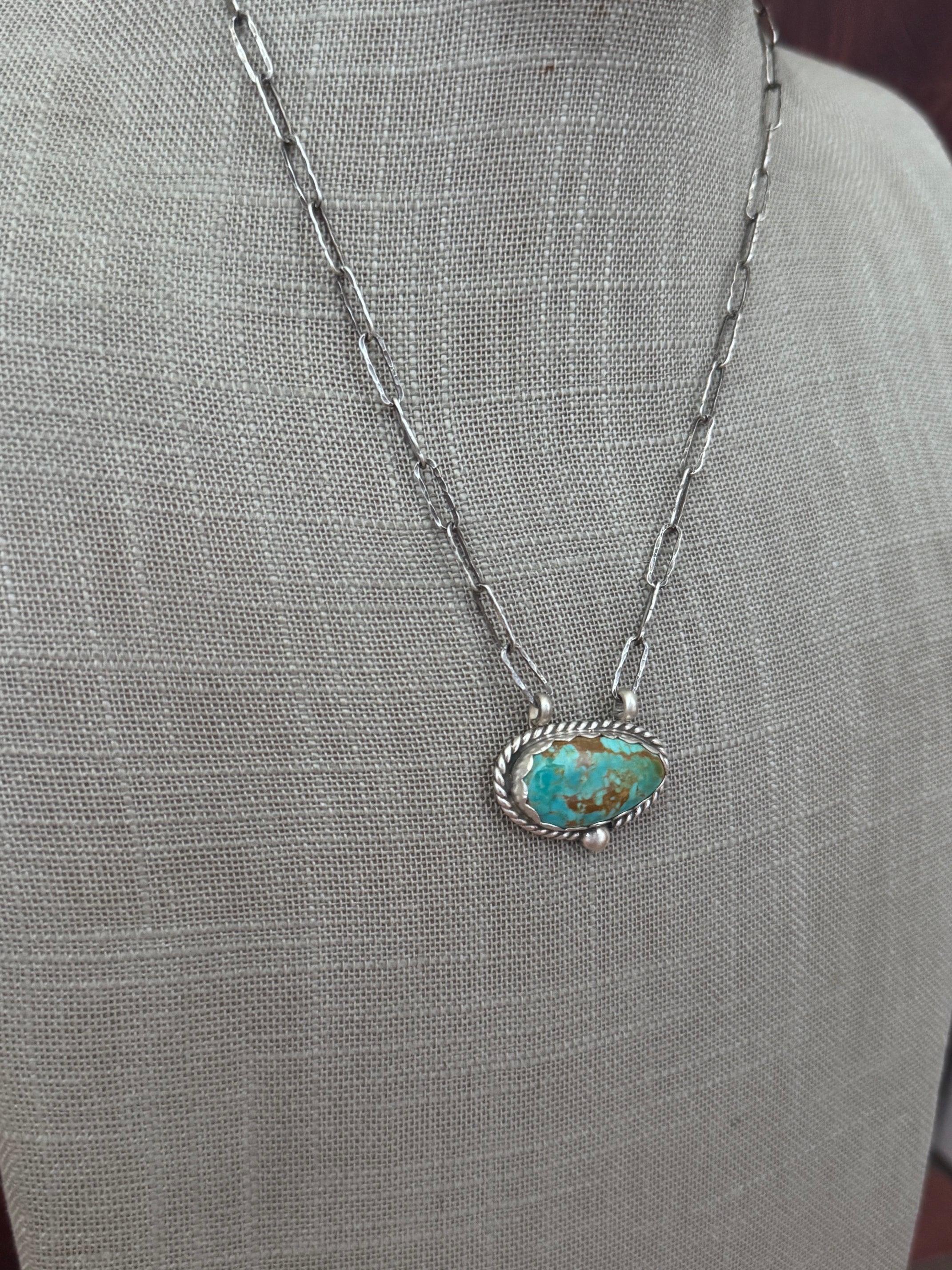 Handmade Sterling Silver & Tyrone Turquoise 18" Necklace by Roaming Buffalo
