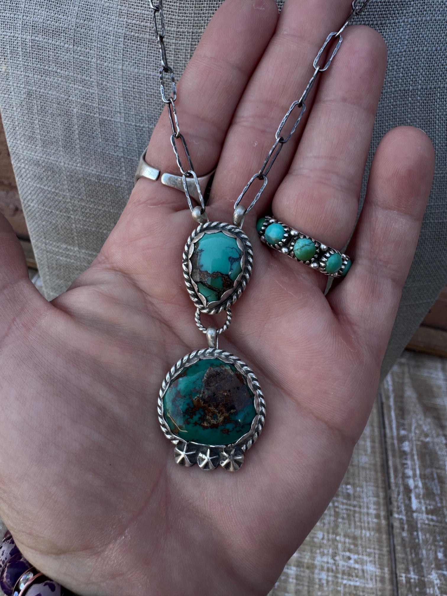 Handmade Sterling Silver & Arizona Turquoise, Mixed Turquoise 18" Necklace by Roaming Buffalo